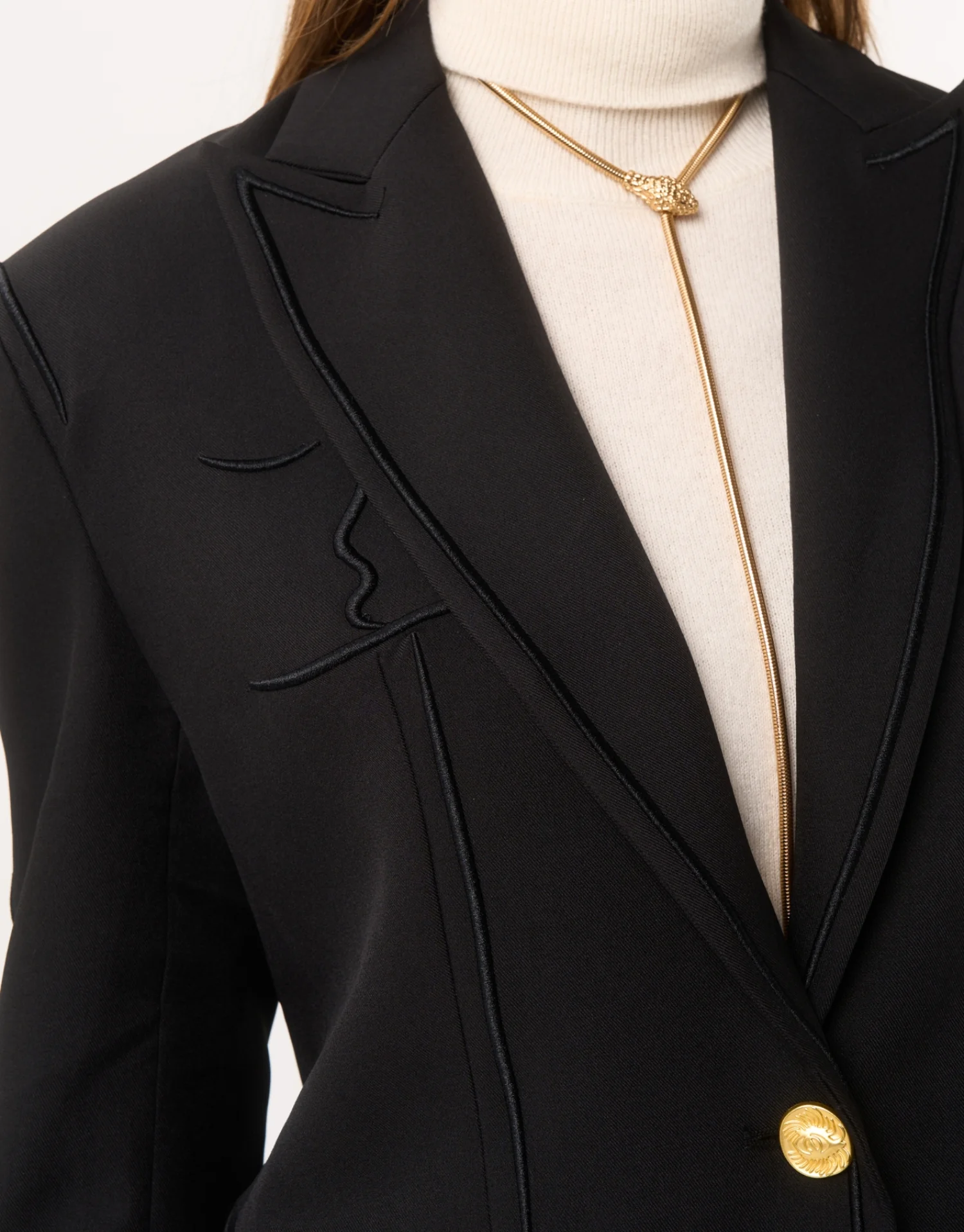 Blazer noir structuré à bouton doré - Image 3