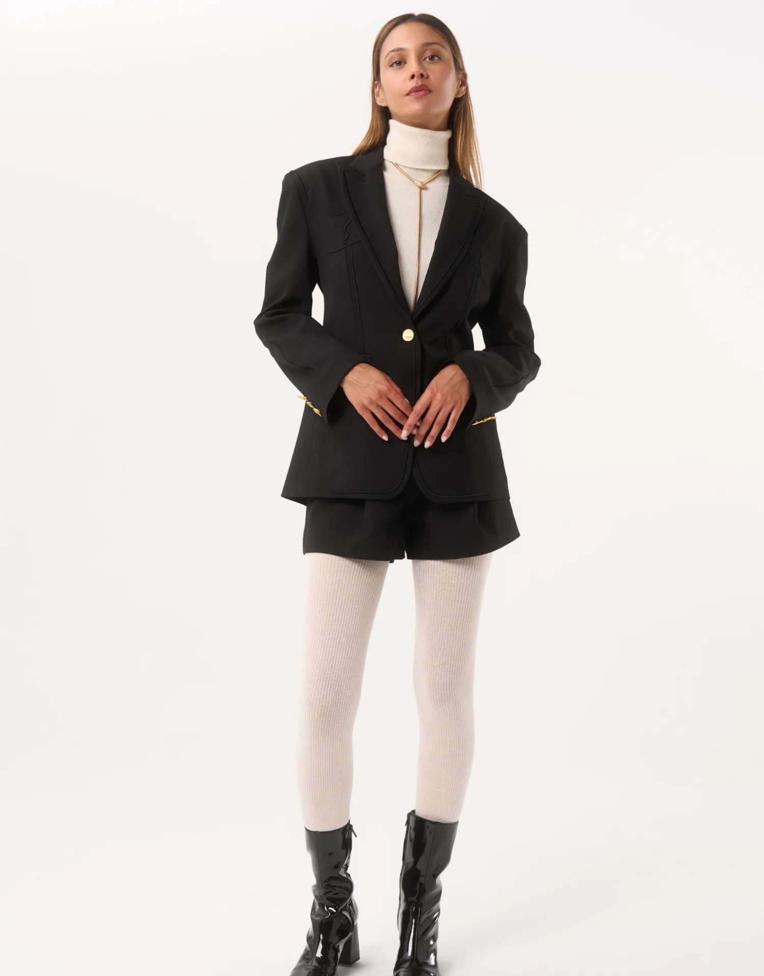 Blazer noir structuré à bouton doré - Image 5