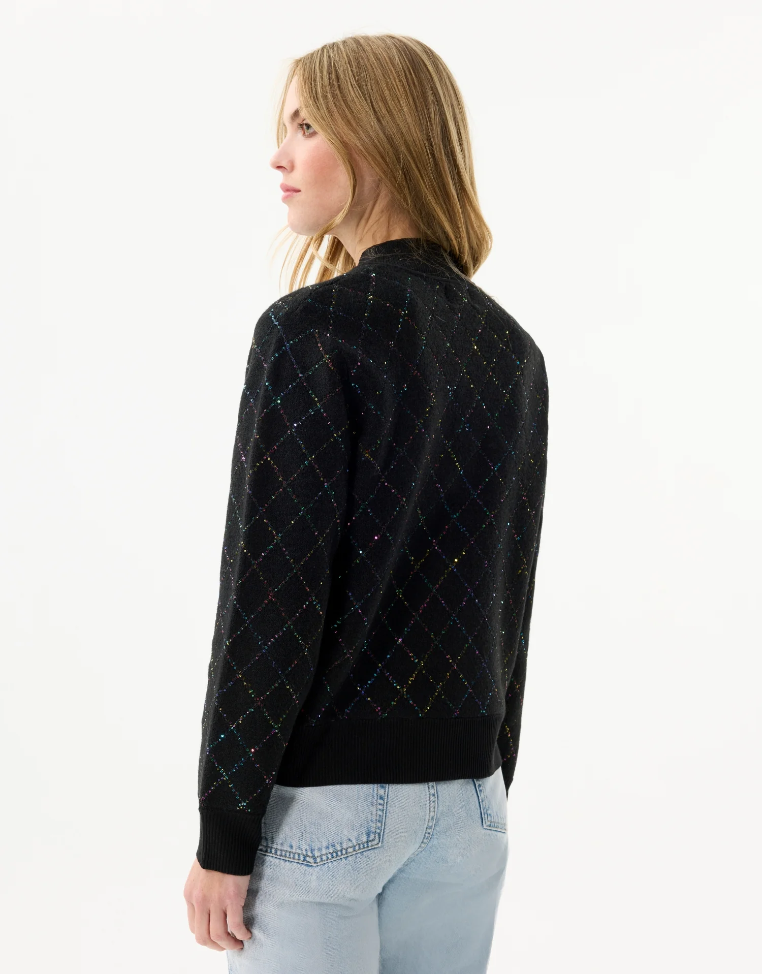 Cardigan à carreaux scintillants en laine - Image 3