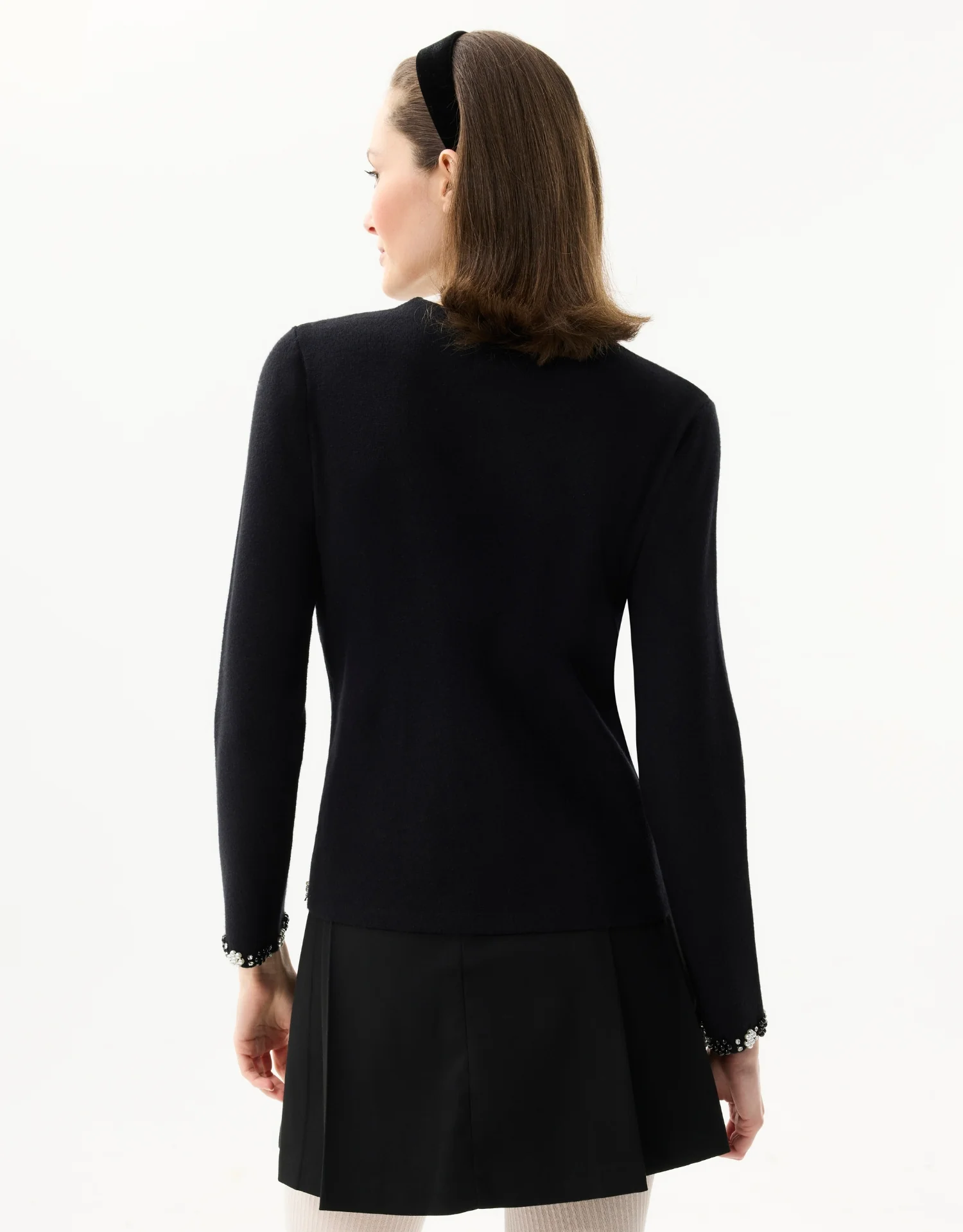 Cardigan à col perlé fleuri – noir ou écru - Image 3