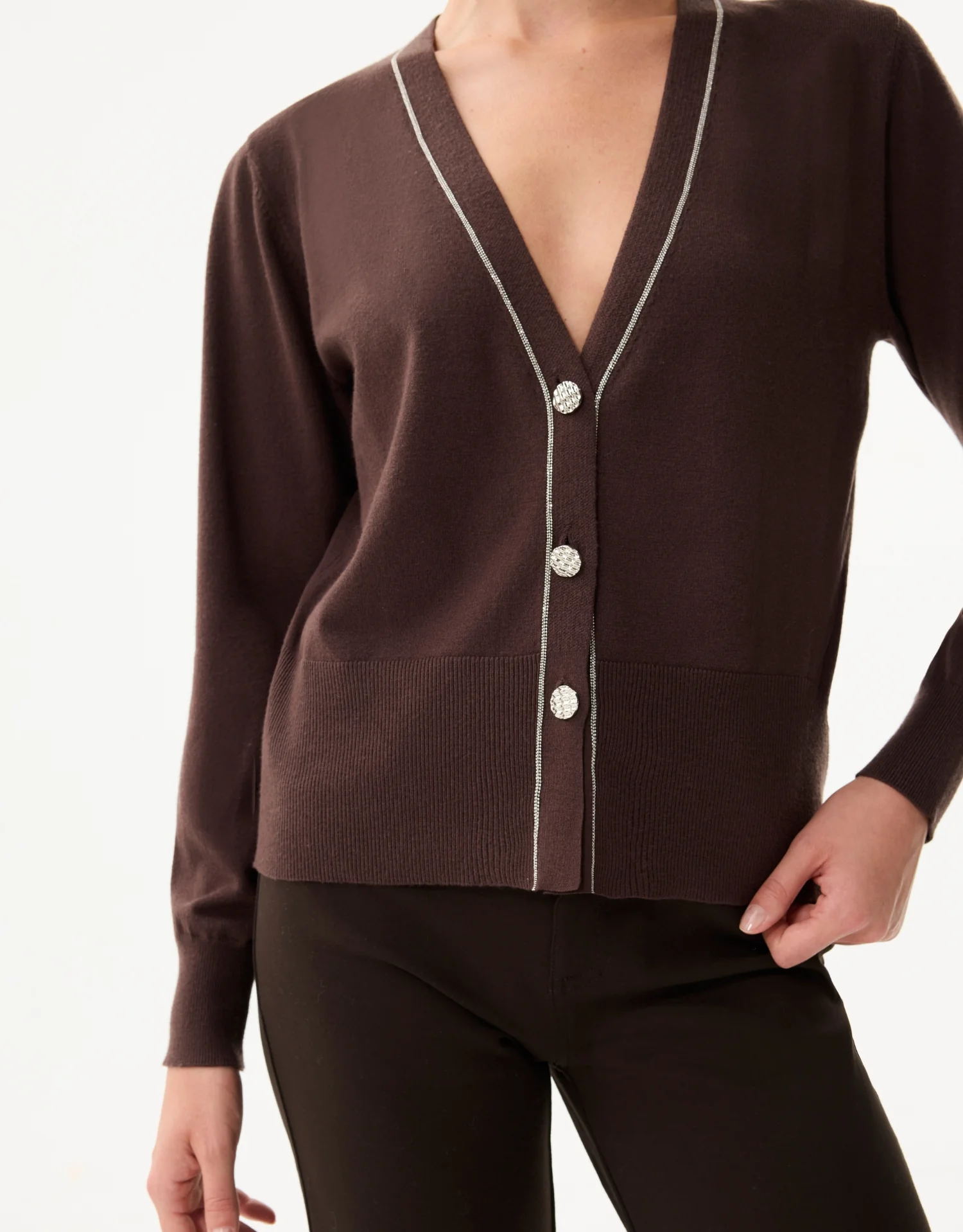 Cardigan chocolat bord lurex - Image 2