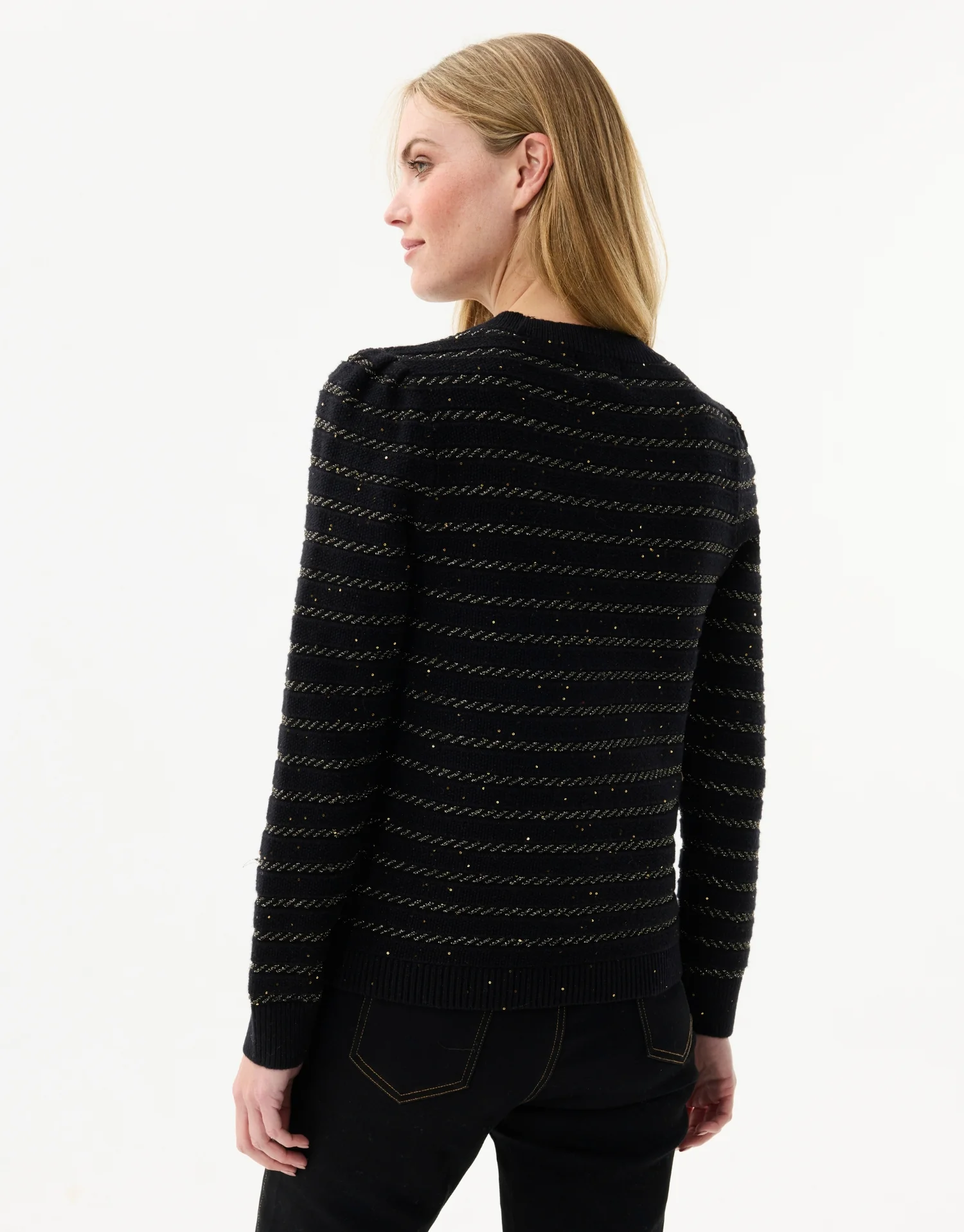 Cardigan noir à rayures dorées - Image 3