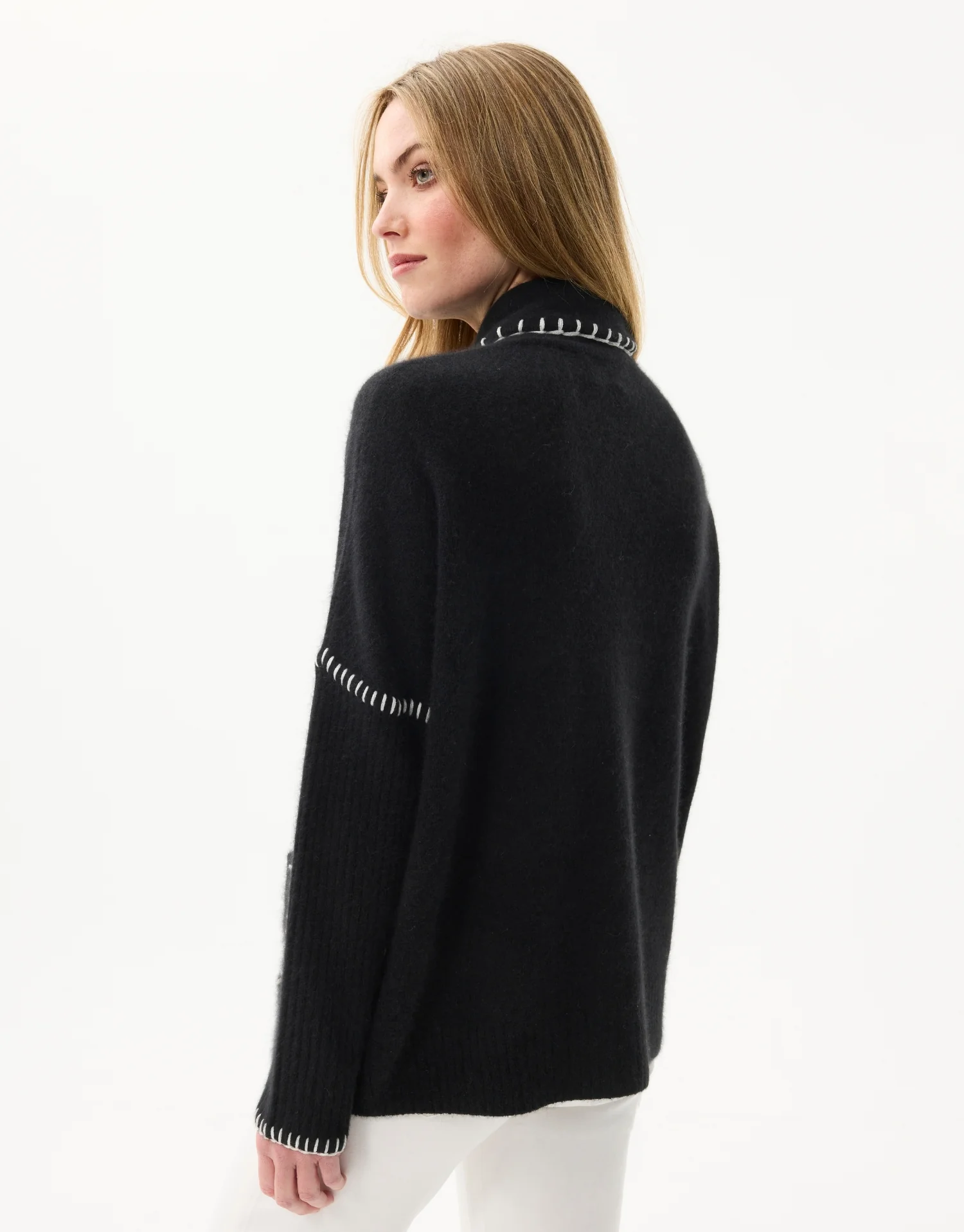 Cardigan noir à surpiqûres contrastées - Image 6