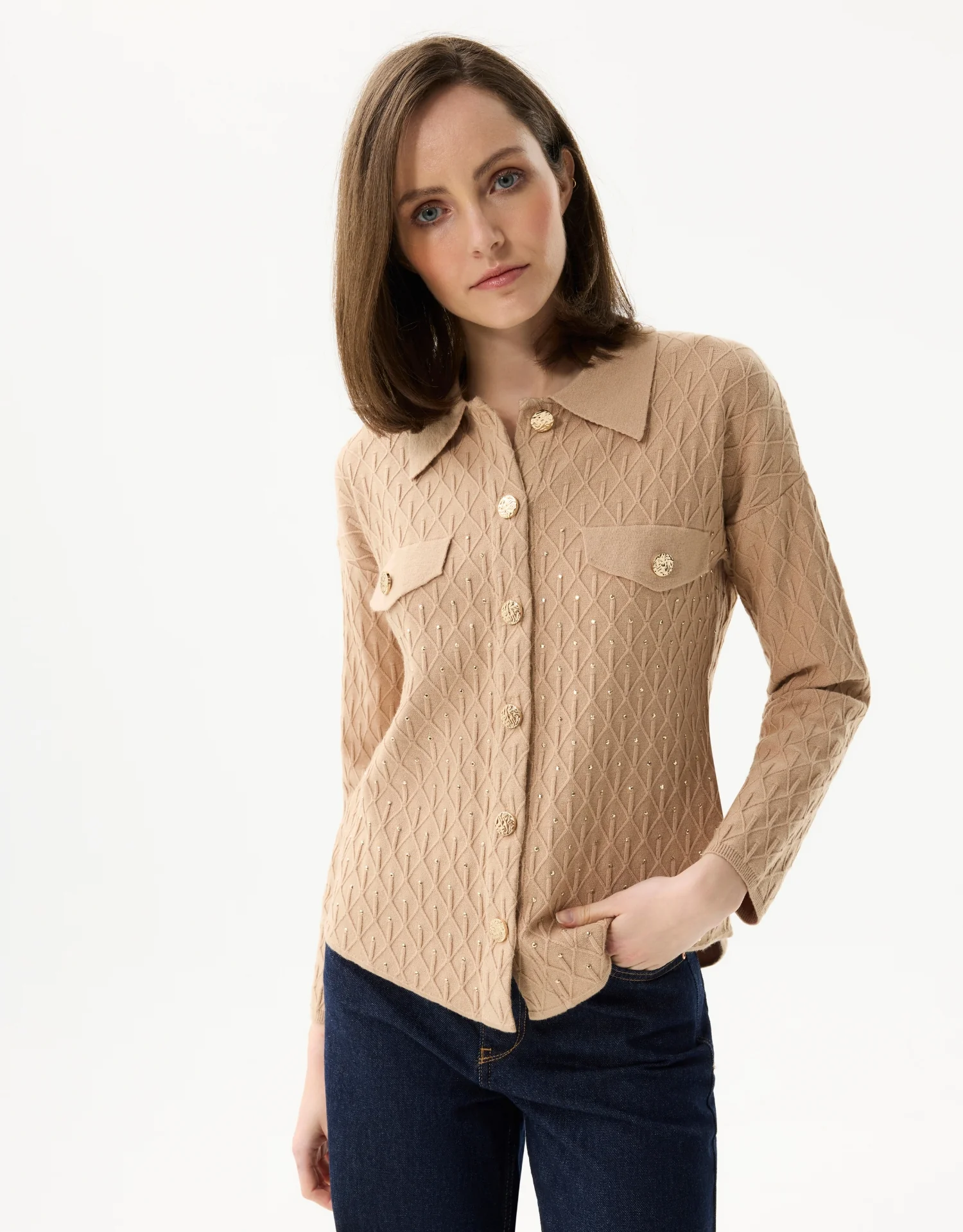 Cardigan texturé à boutons dorés - Image 3