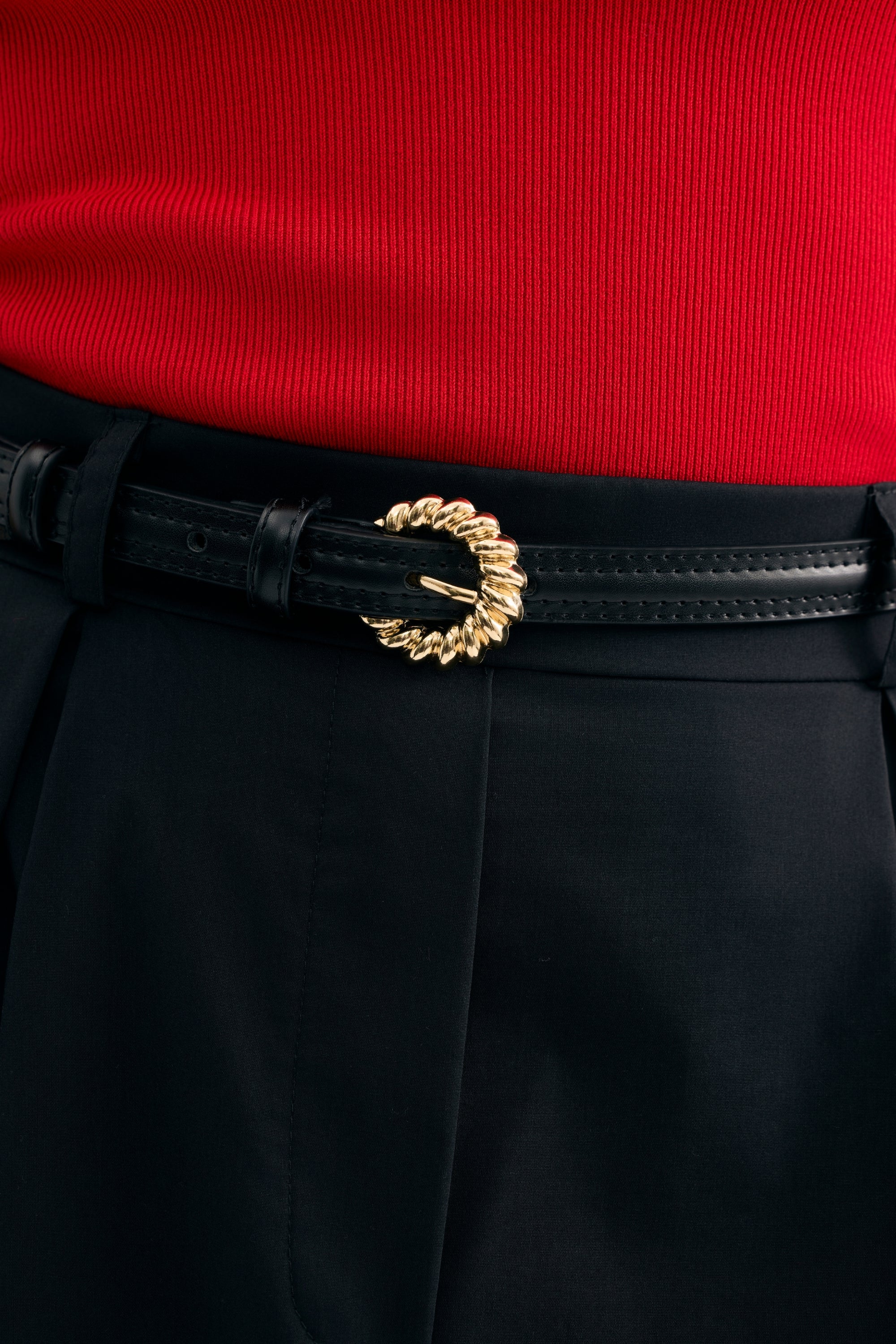 Ceinture en cuir boucle dorée torsadée - Image 4