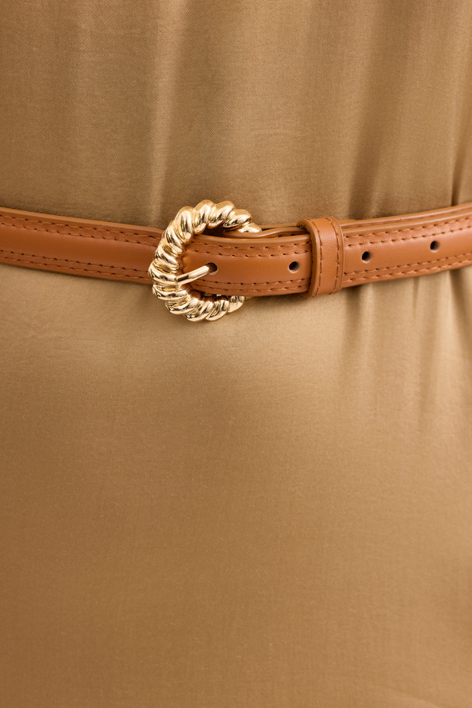 Ceinture en cuir boucle dorée torsadée - Image 7