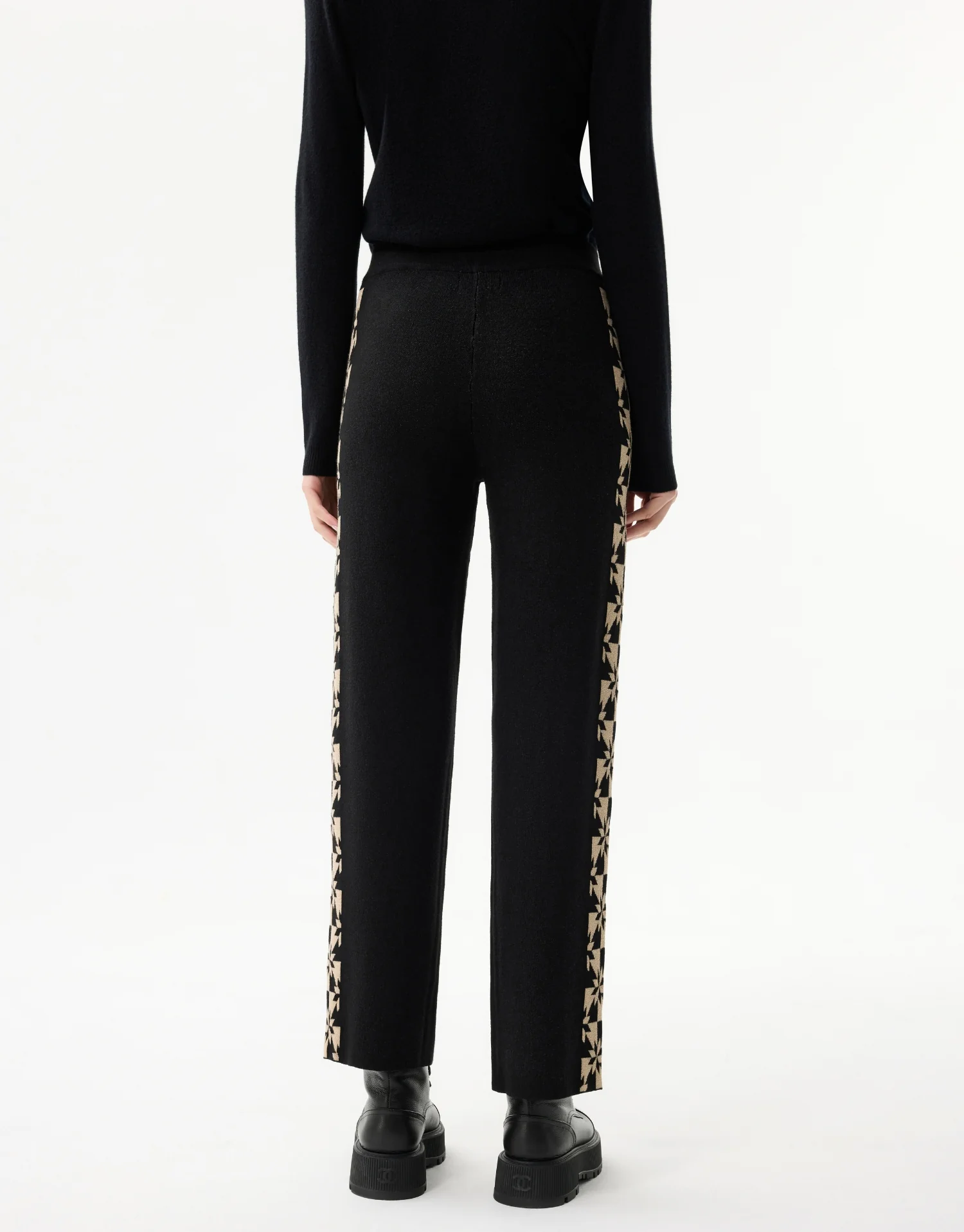 Pantalon à bandes jacquard – noir et beige - Image 3