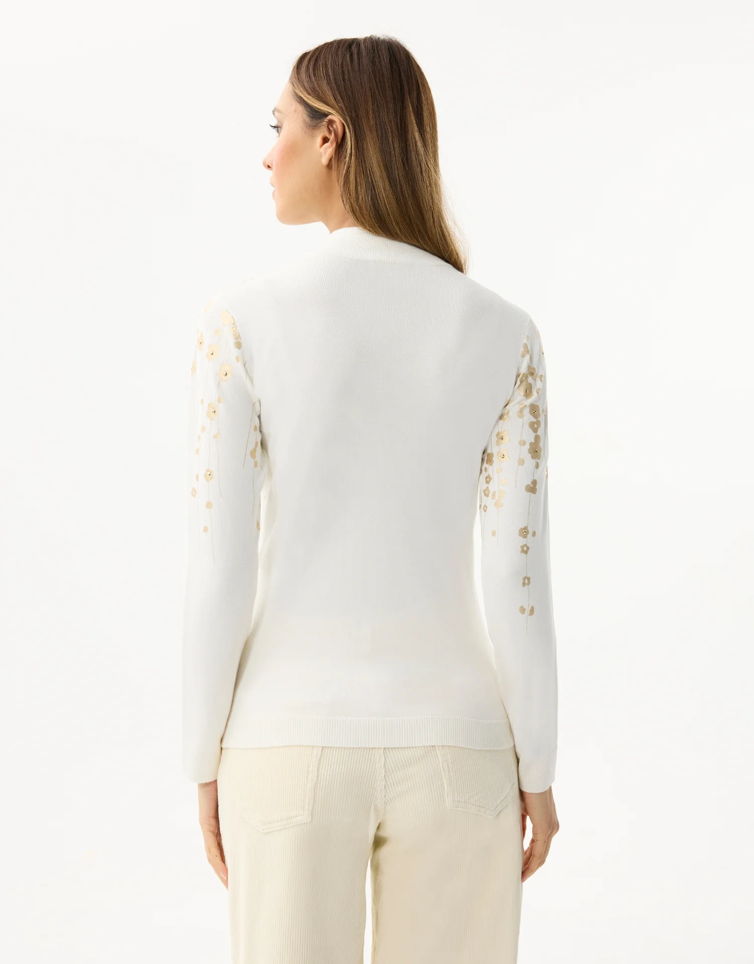 Pull à col montant motifs floraux dorés - Image 11