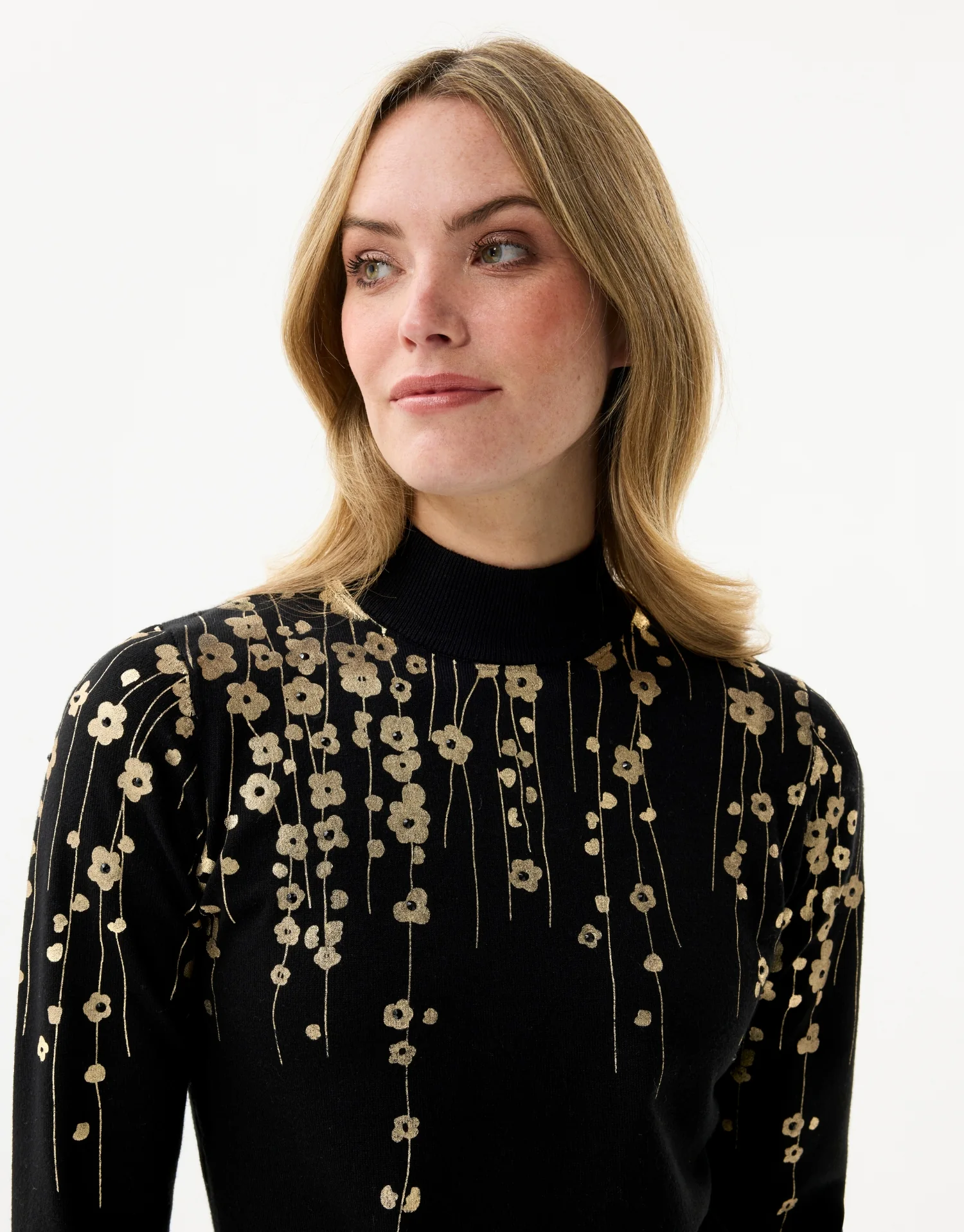 Pull à col montant motifs floraux dorés - Image 2