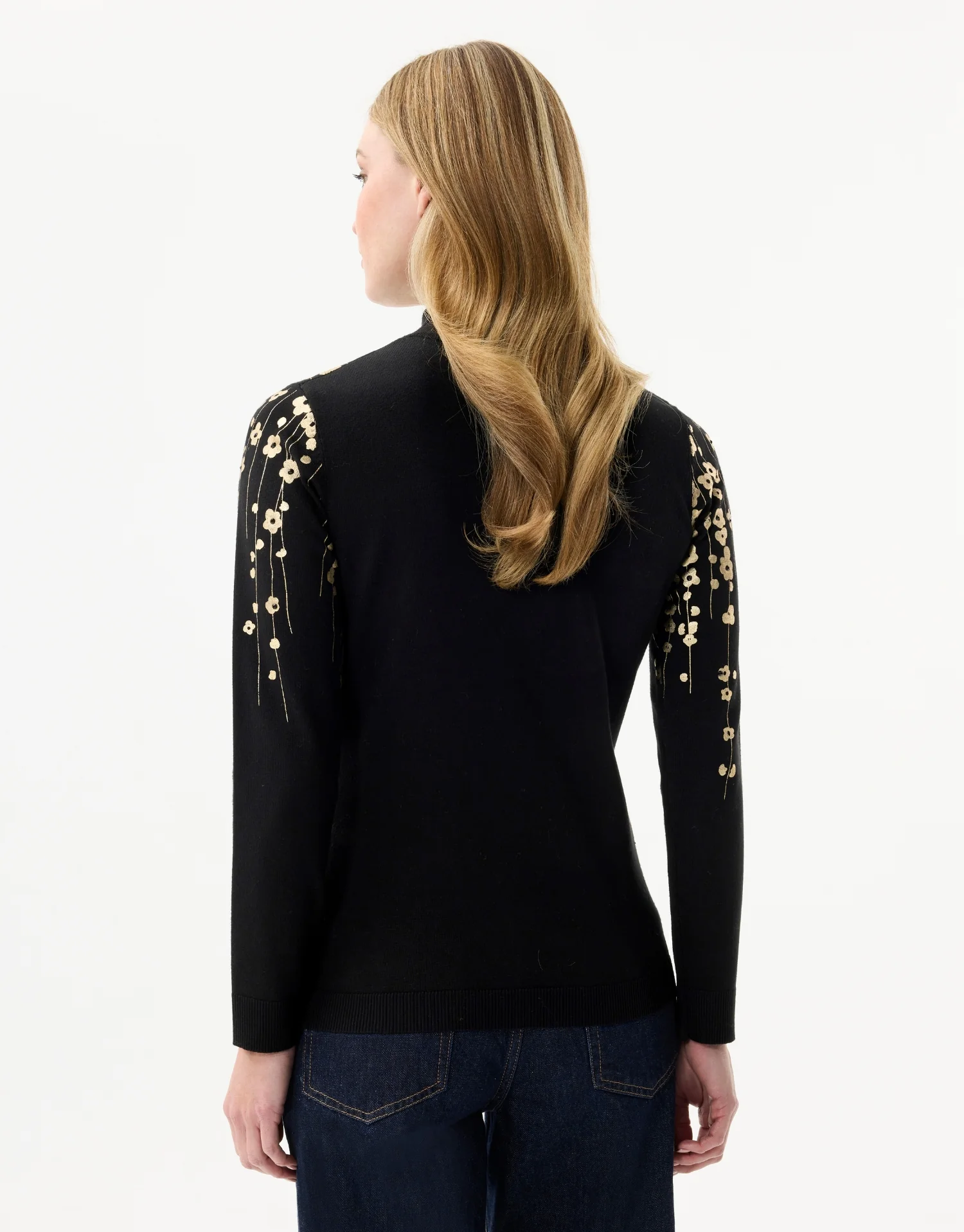 Pull à col montant motifs floraux dorés - Image 4