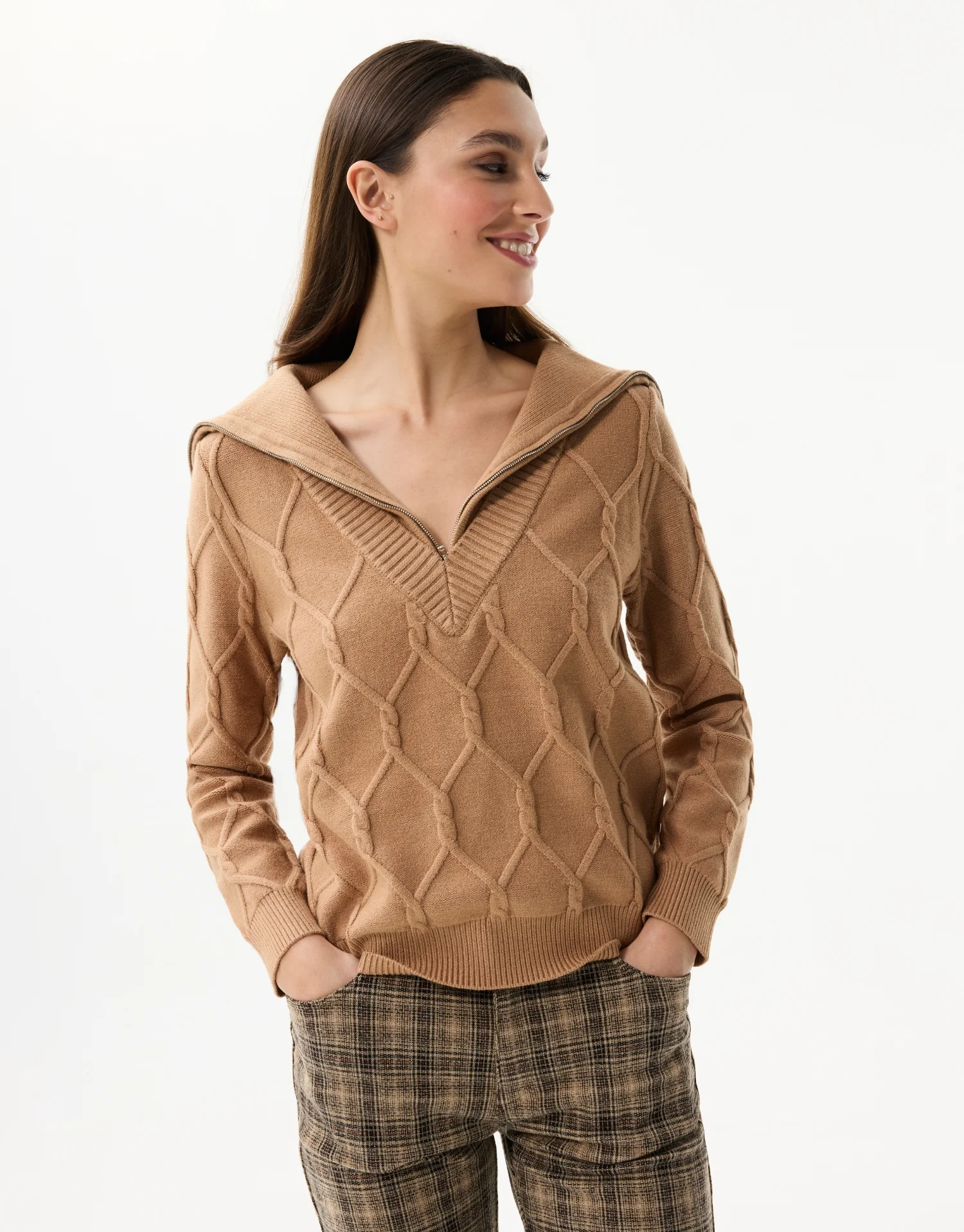 Pull à col zippé en maille relief - Image 2