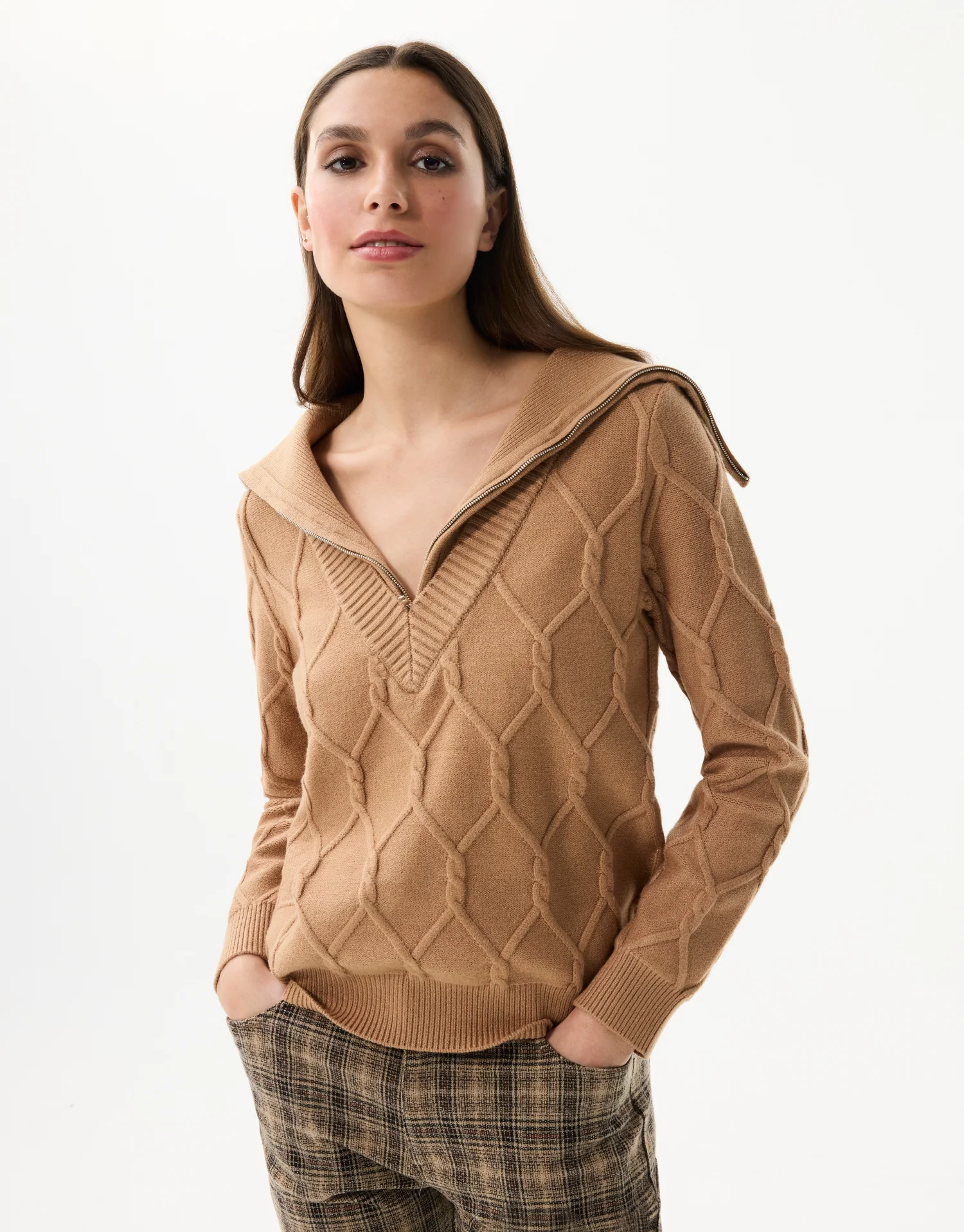 Pull à col zippé en maille relief - Image 3