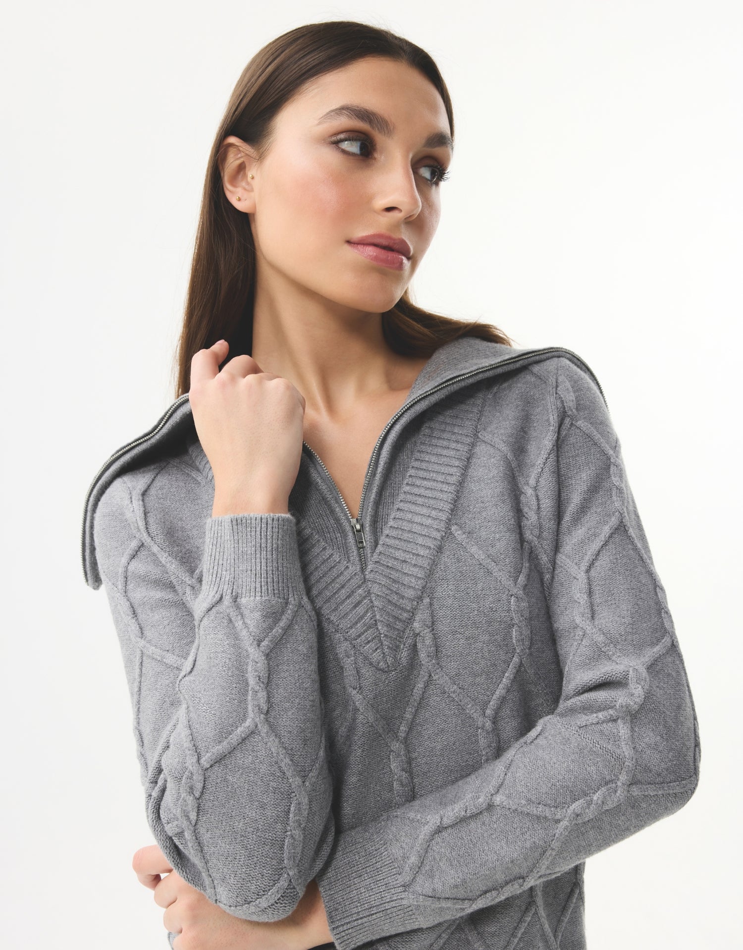 Pull à col zippé en maille relief - Image 5