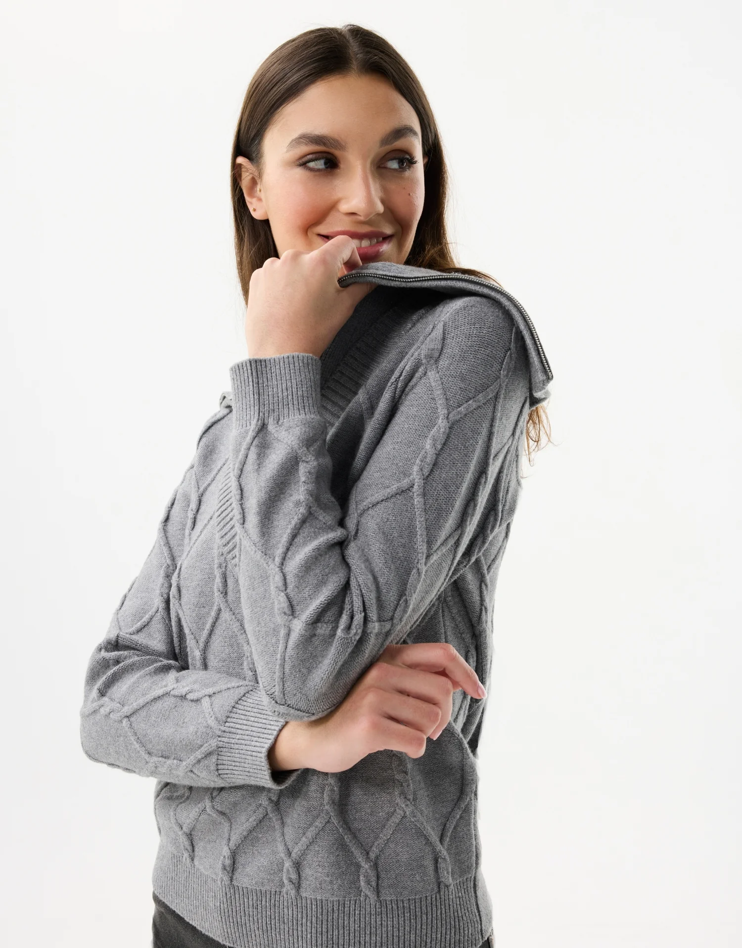 Pull à col zippé en maille relief - Image 6