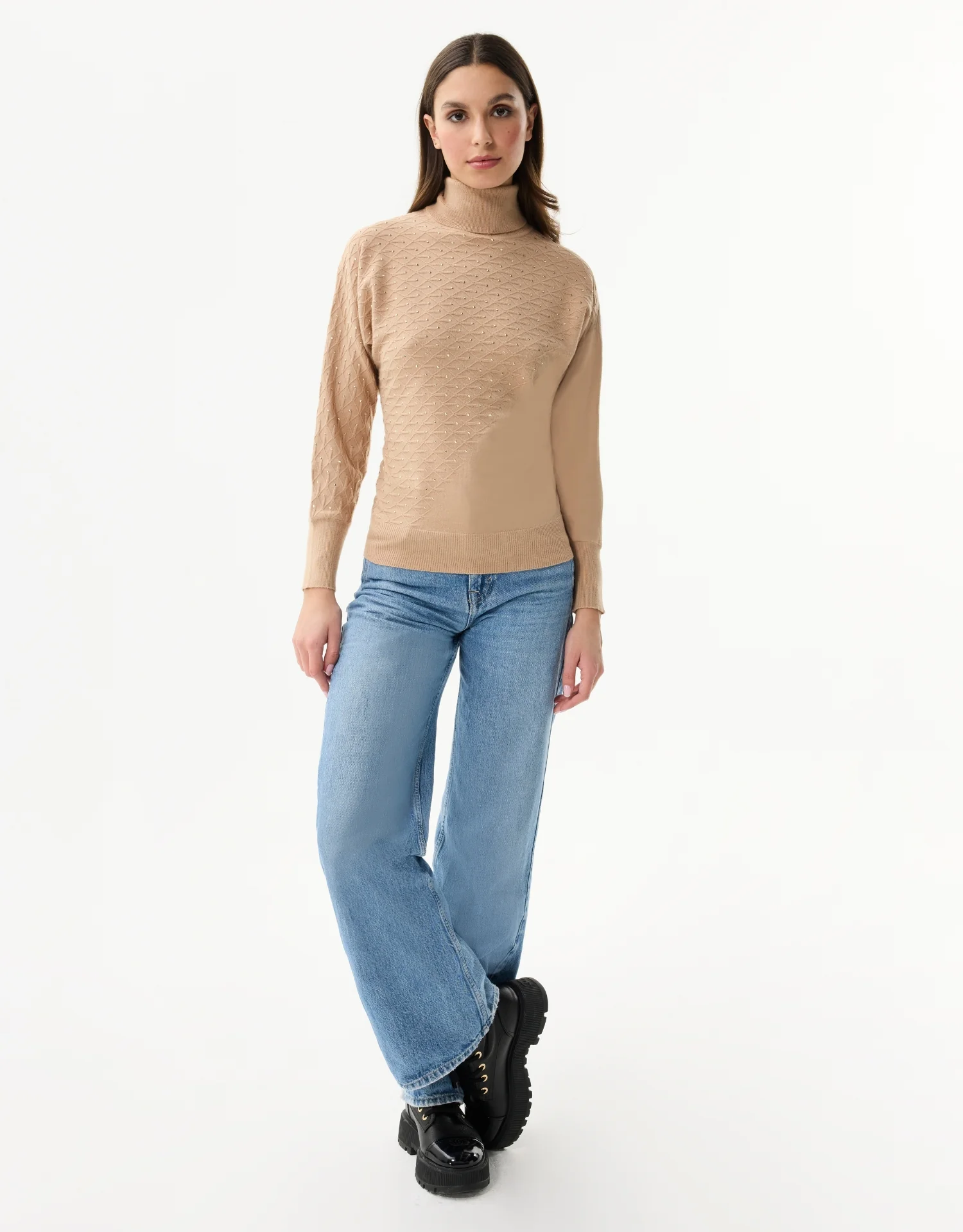 Pull col roulé en maille strass