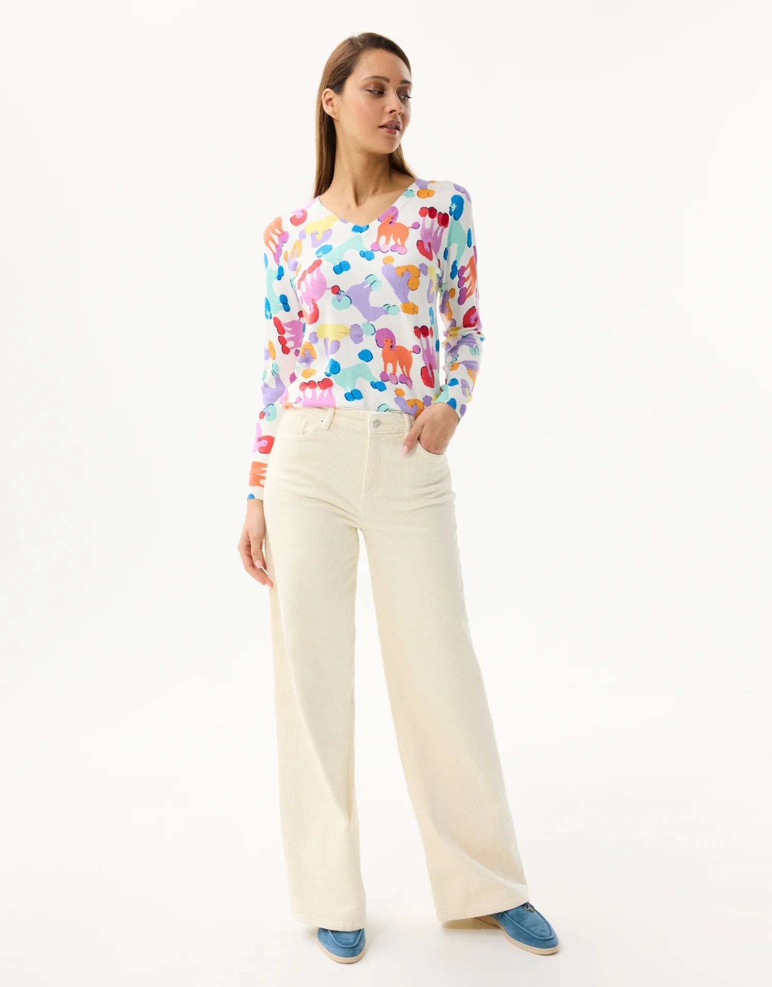 Pull col V imprimé multicolore - Image 3