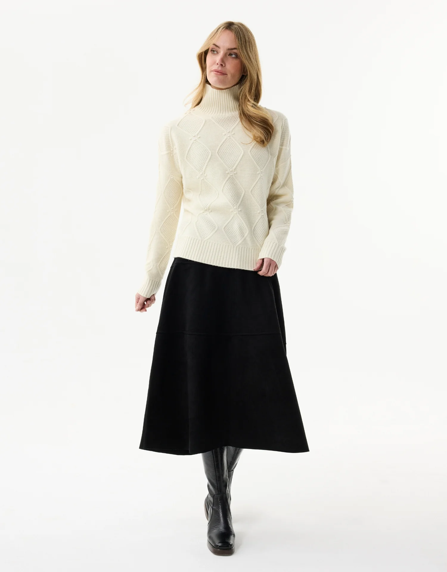Pull écru à col montant et maille texturée - Image 3