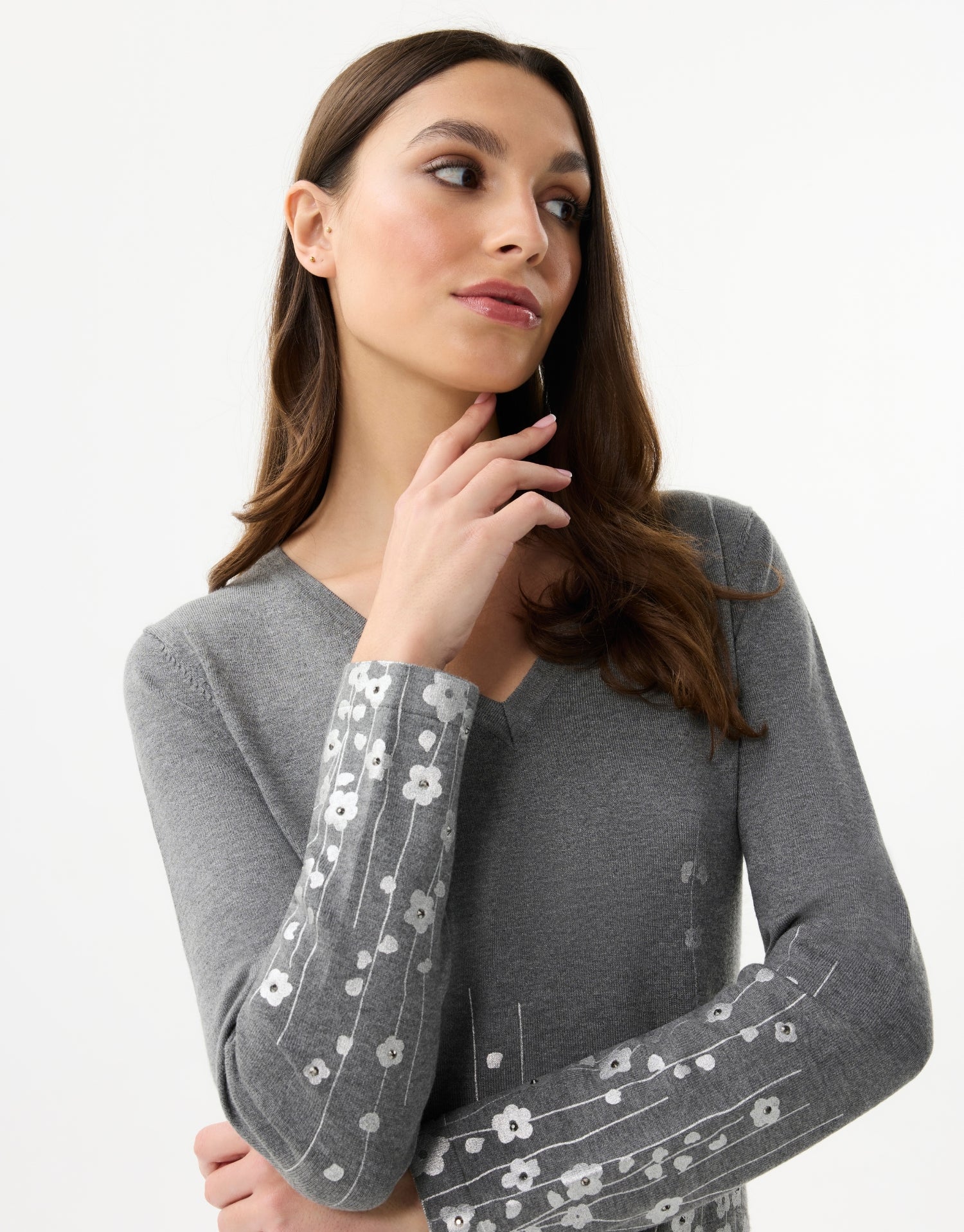 Pull col V fleuri - Image 4