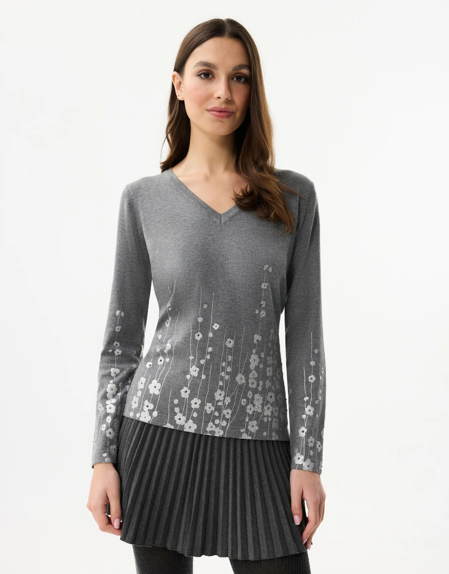 Pull col V fleuri - Image 5