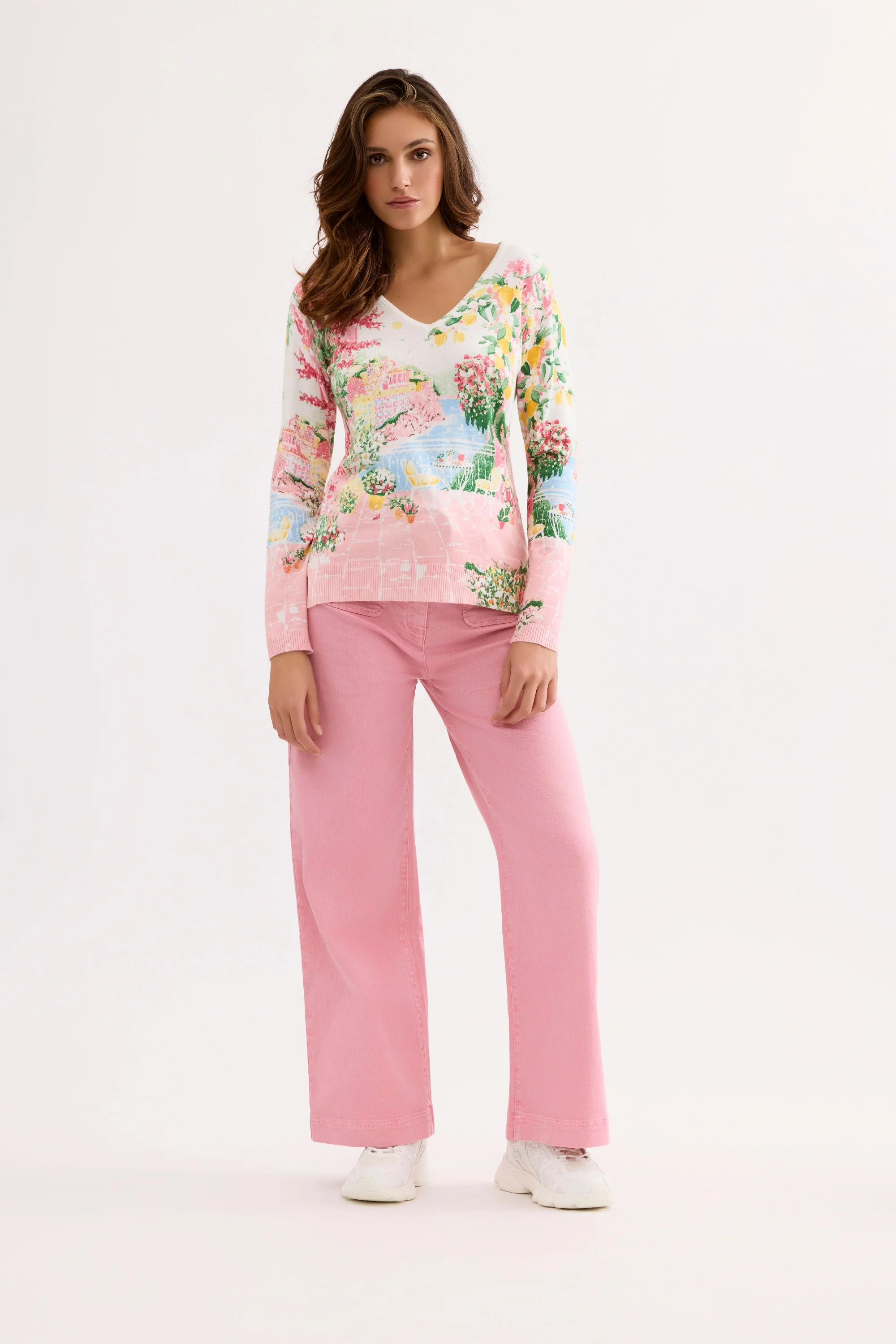 Pull imprimé paysage pastel