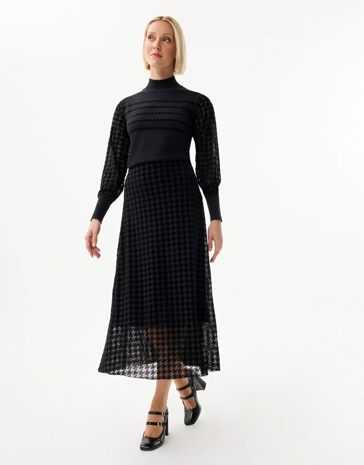 Pull manches voile motif pied-de-poule