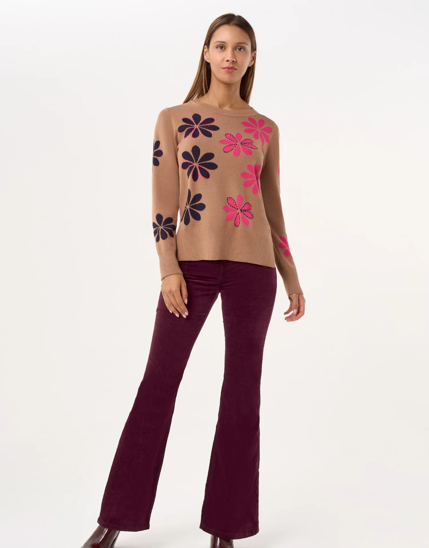 Pull motif fleurs multicolores