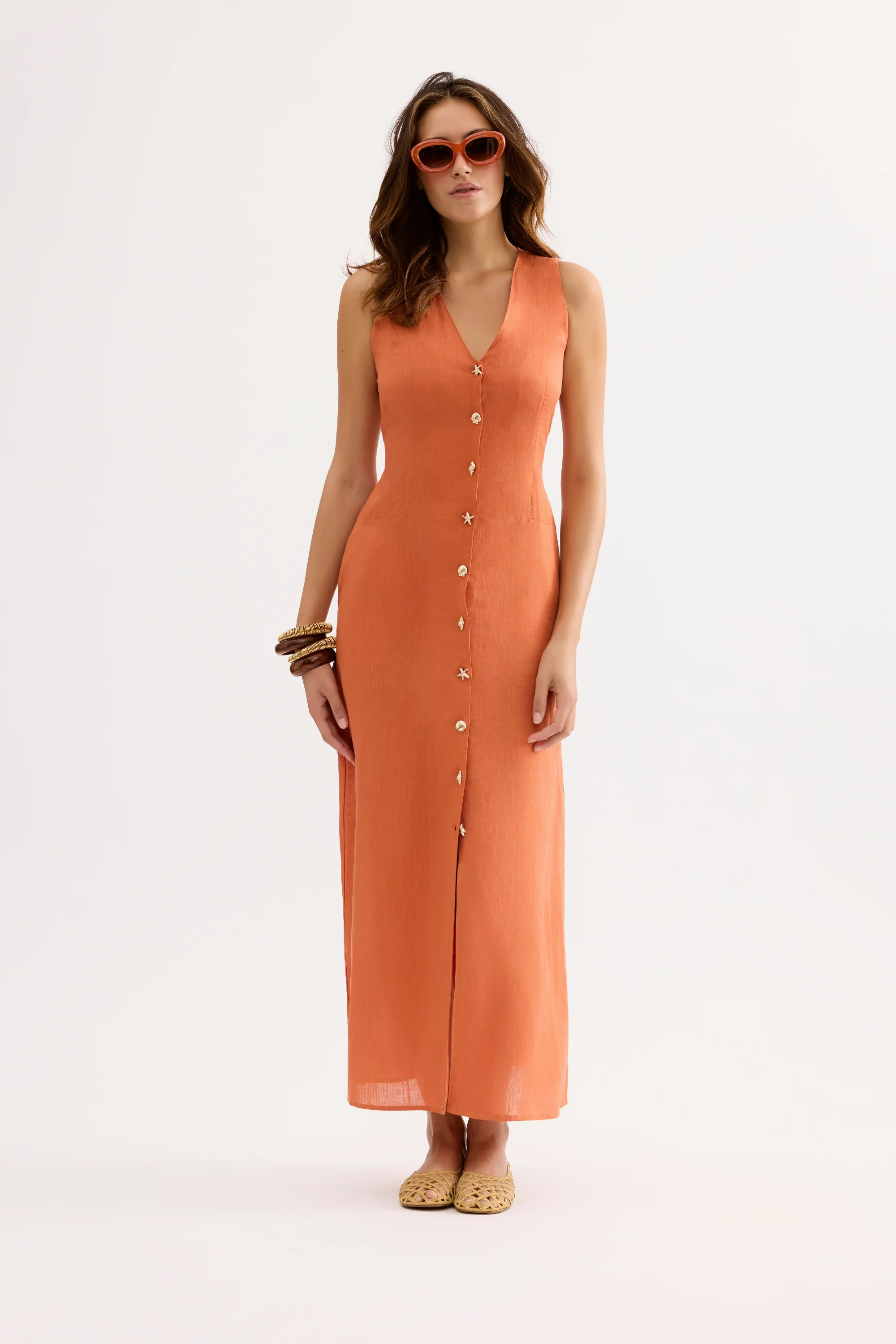 Robe longue boutonnée en lin - Image 3