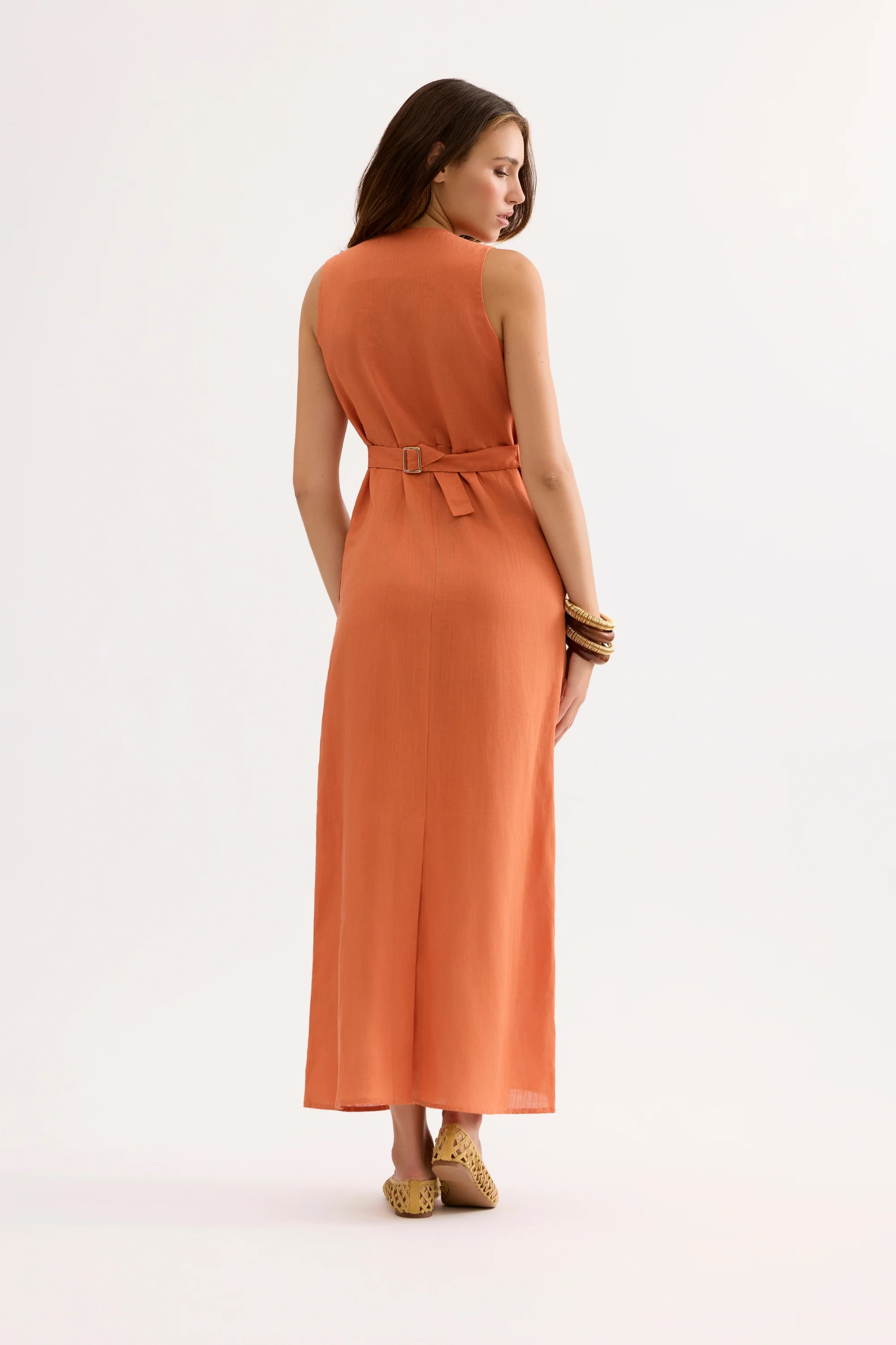 Robe longue boutonnée en lin - Image 5