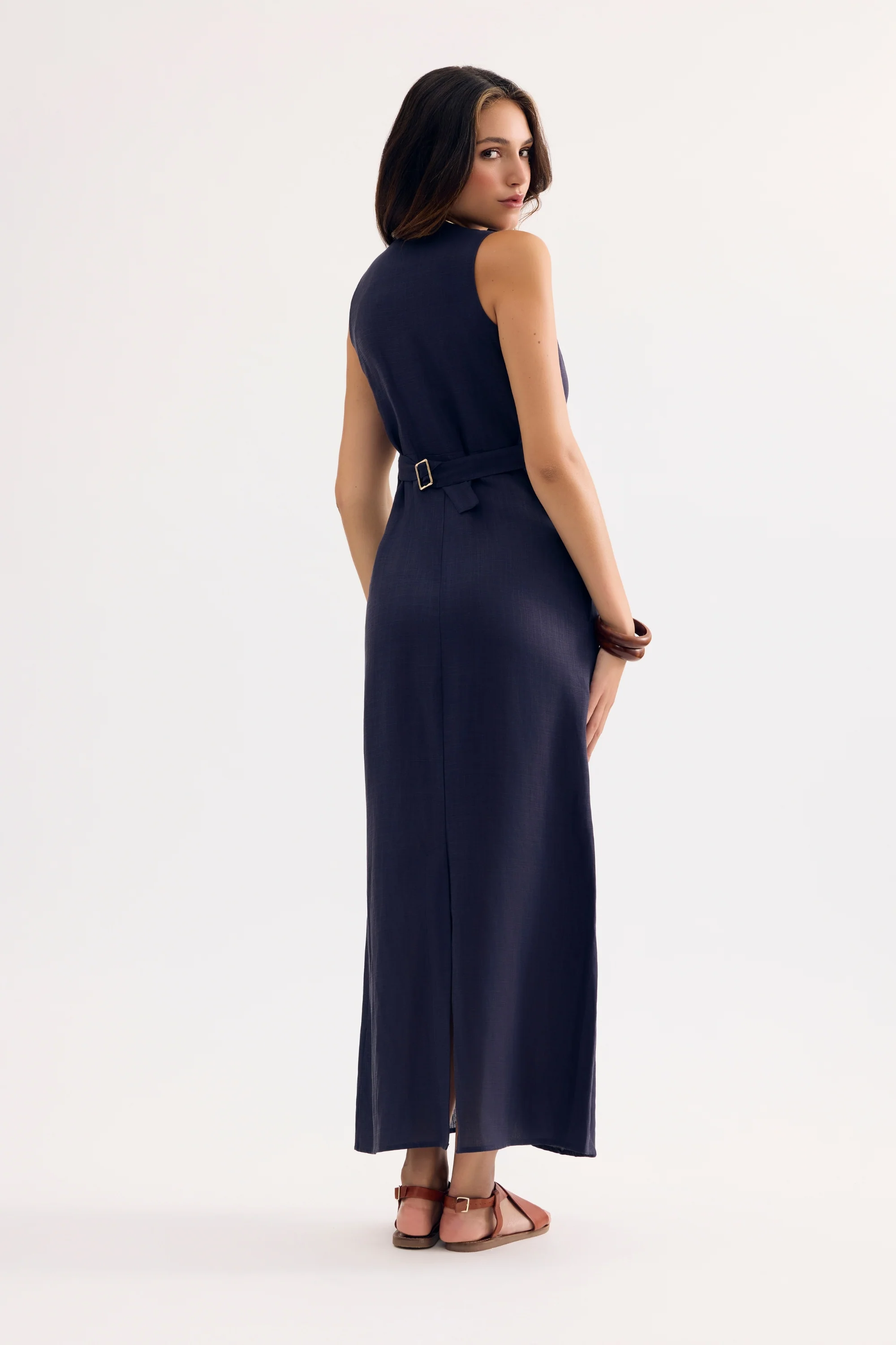 Robe longue boutonnée en lin - Image 9