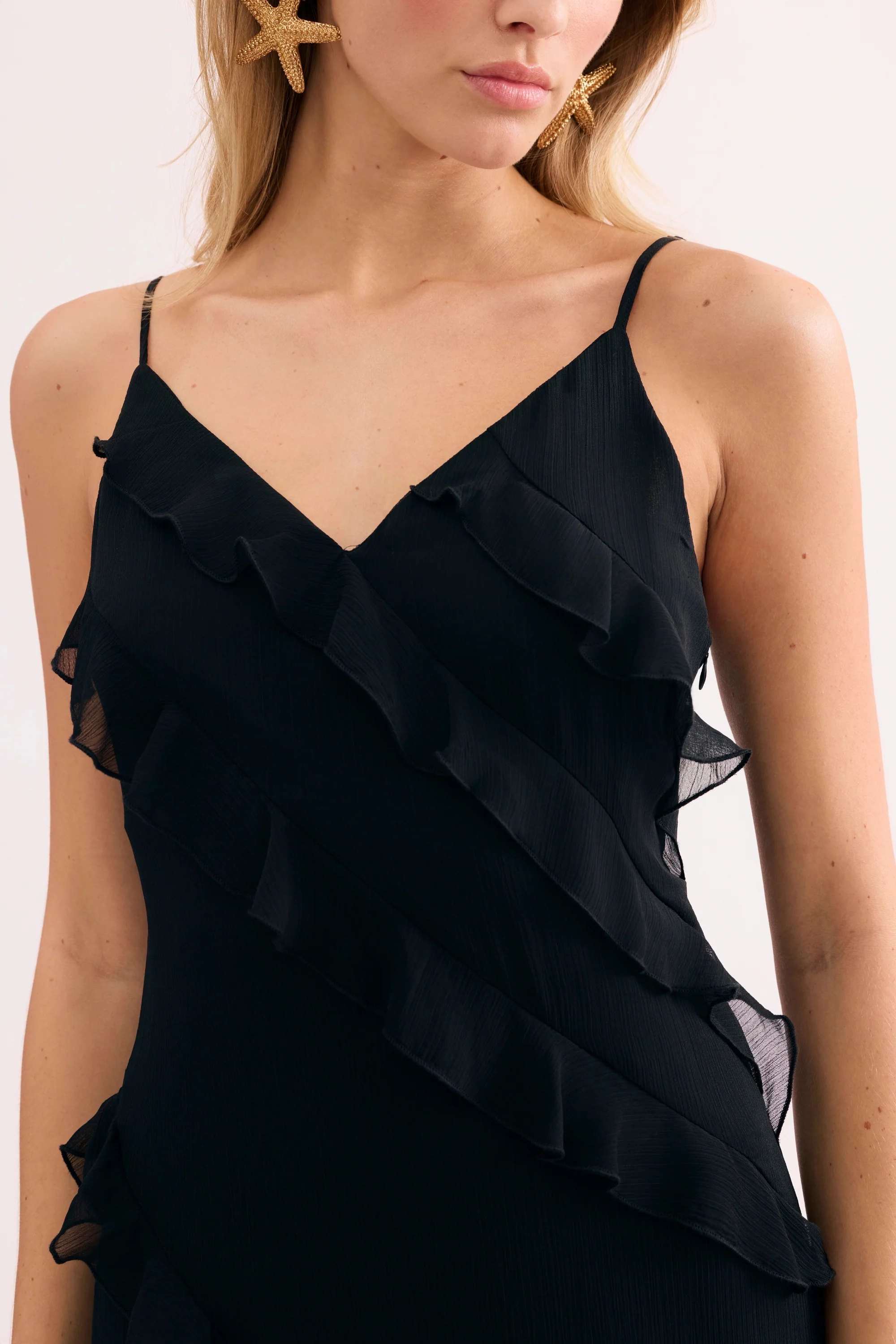 Robe longue noire à volants - Image 3