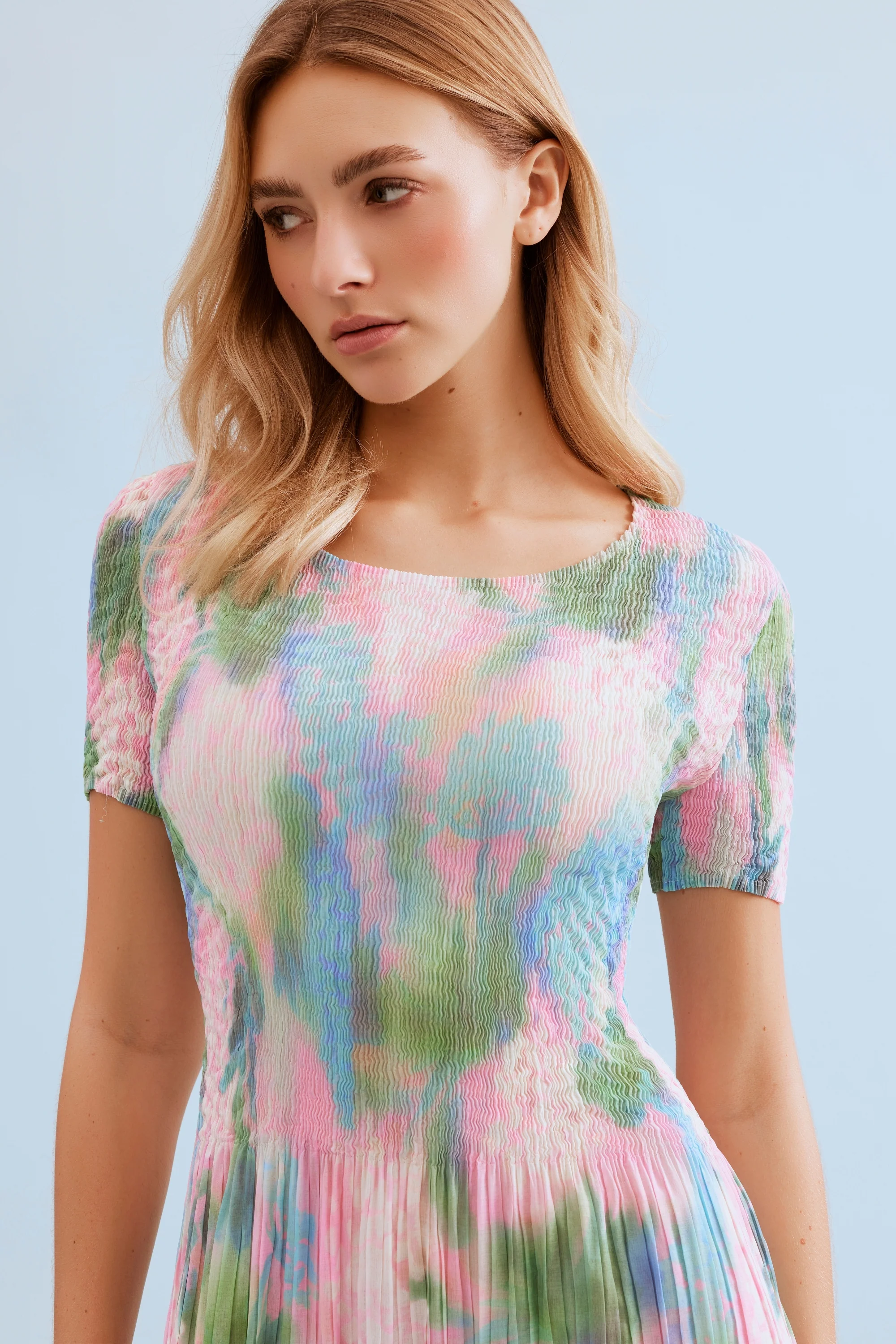 Robe longue plissée imprimé pastel - Image 3