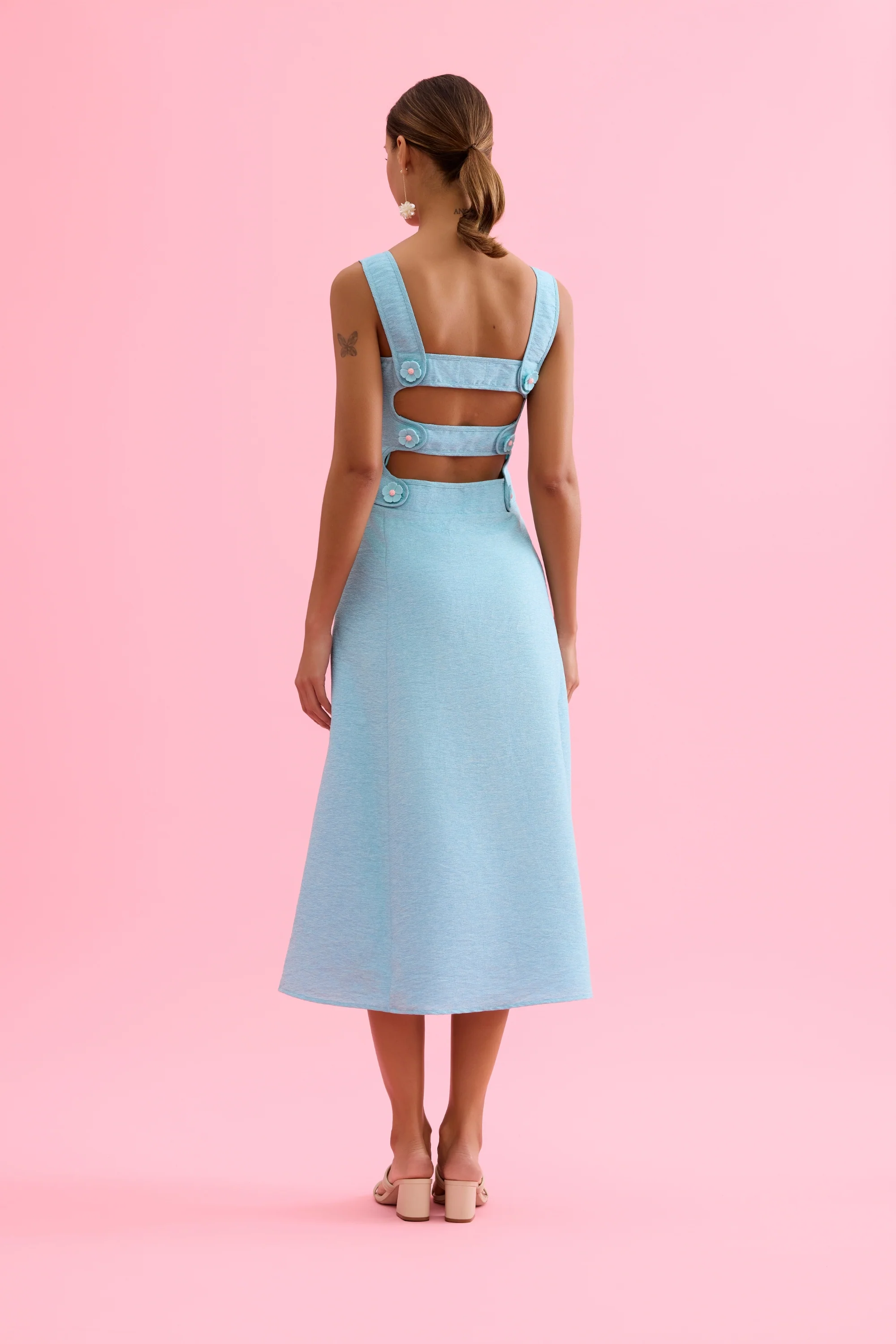 Robe midi dos ouvert à fleurs - Image 6