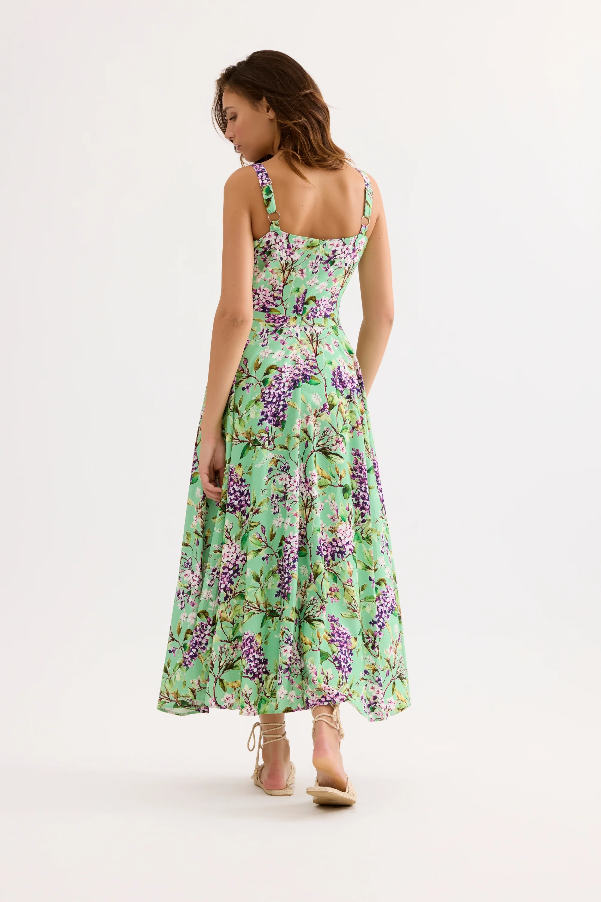 Robe midi fleurie verte Ă bretelles - Image 4