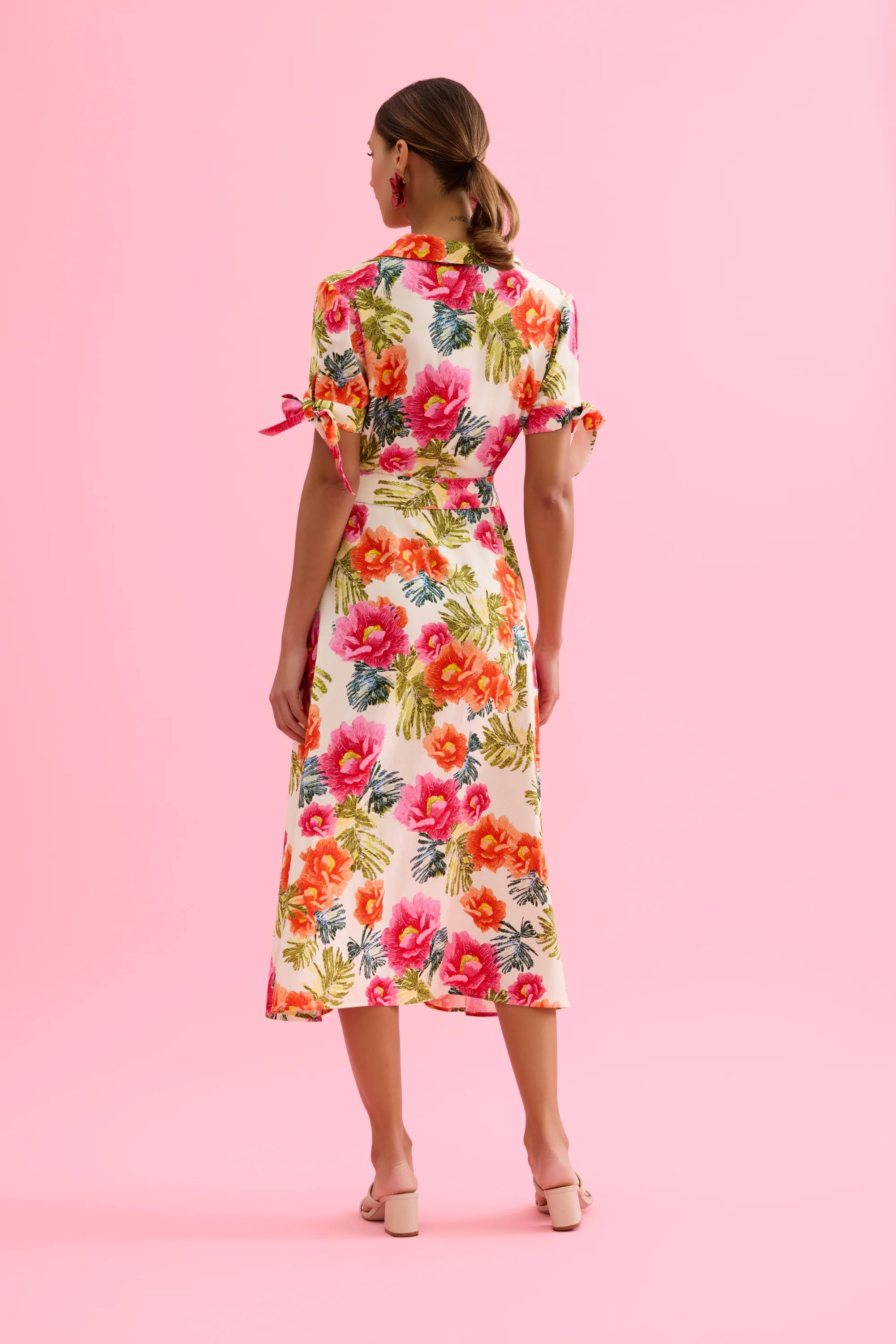 Robe midi imprimée florale ceinturée - Image 3