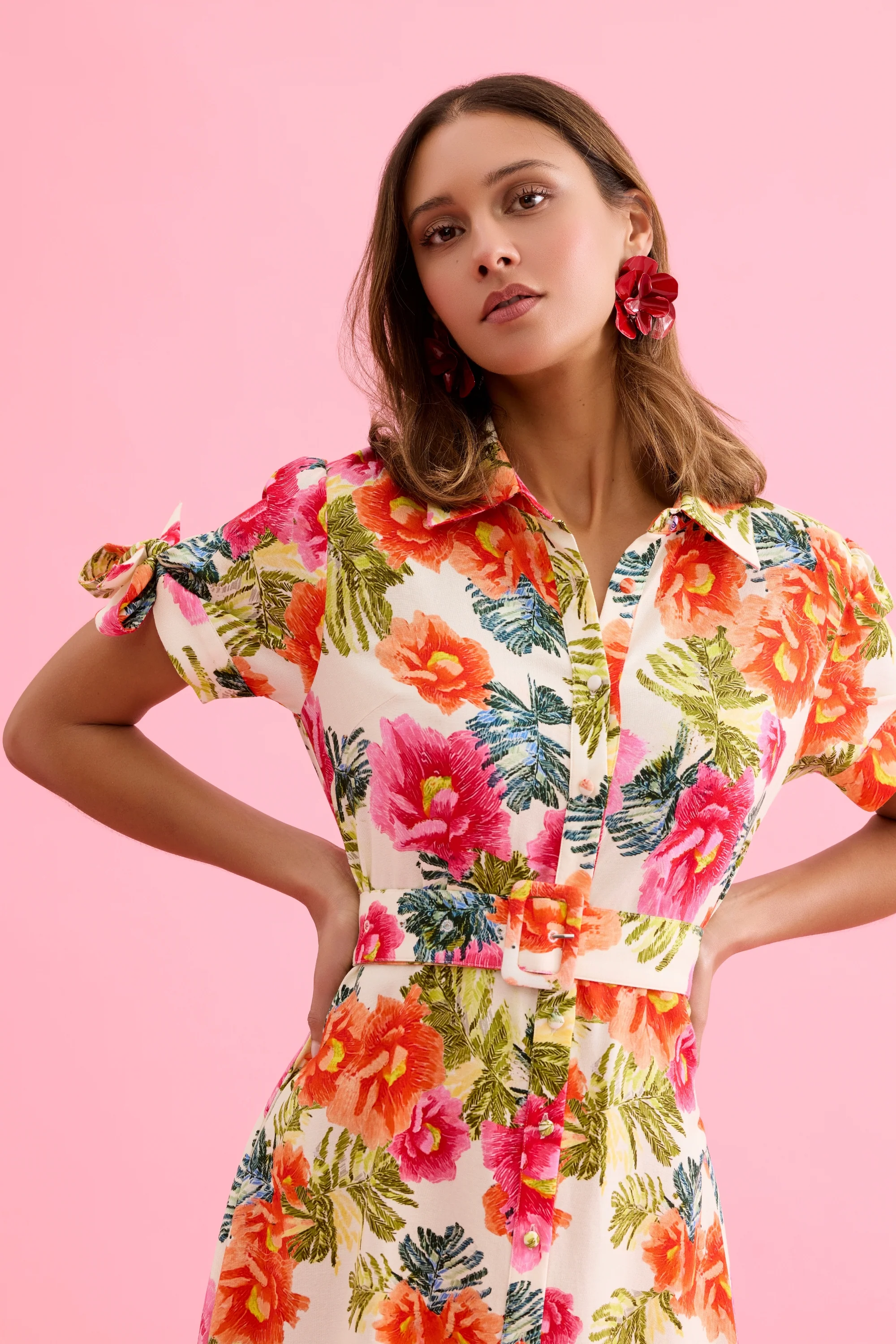 Robe midi imprimée florale ceinturée - Image 4
