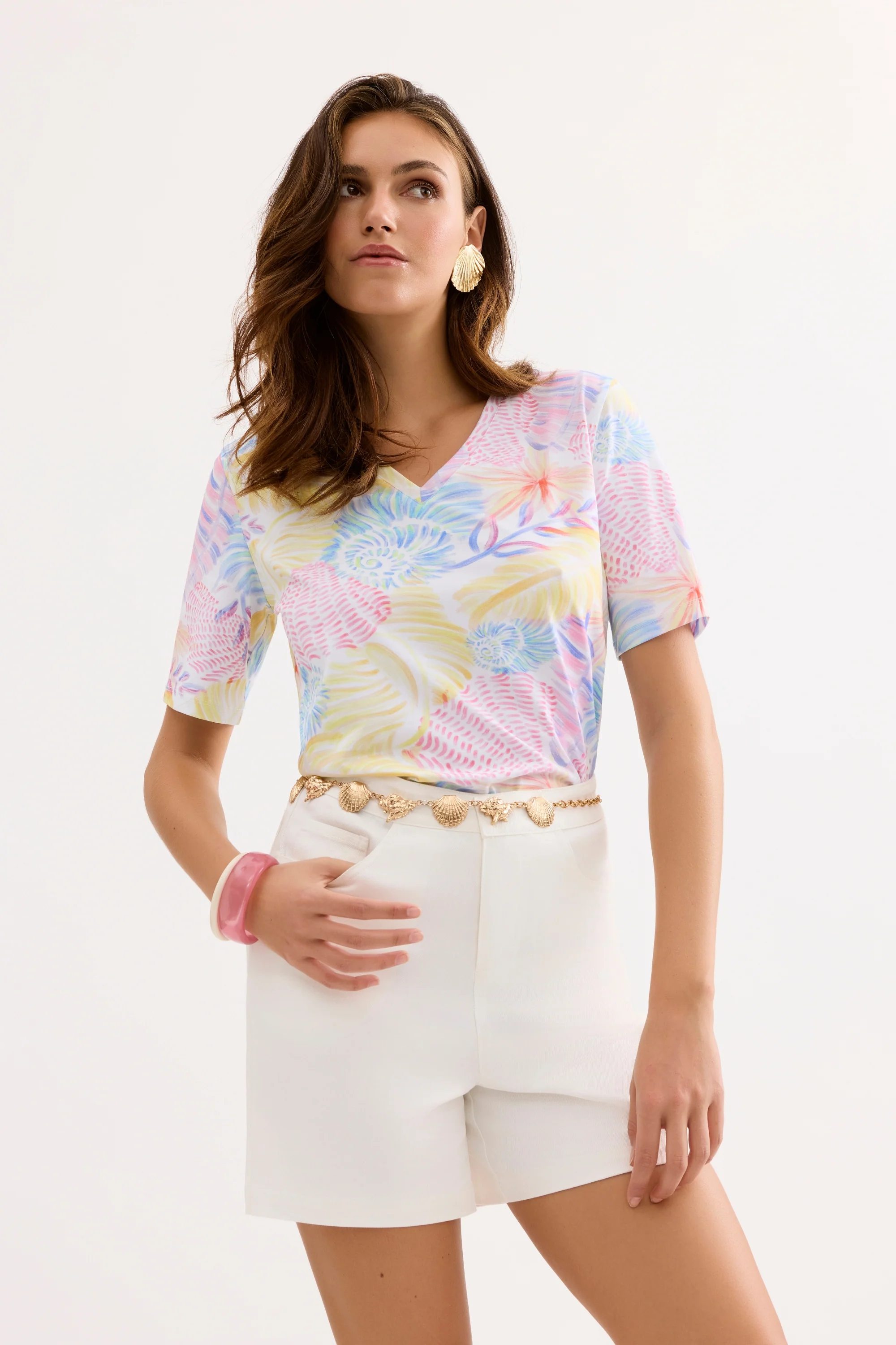 T-shirt imprimé pastel col V - Image 3