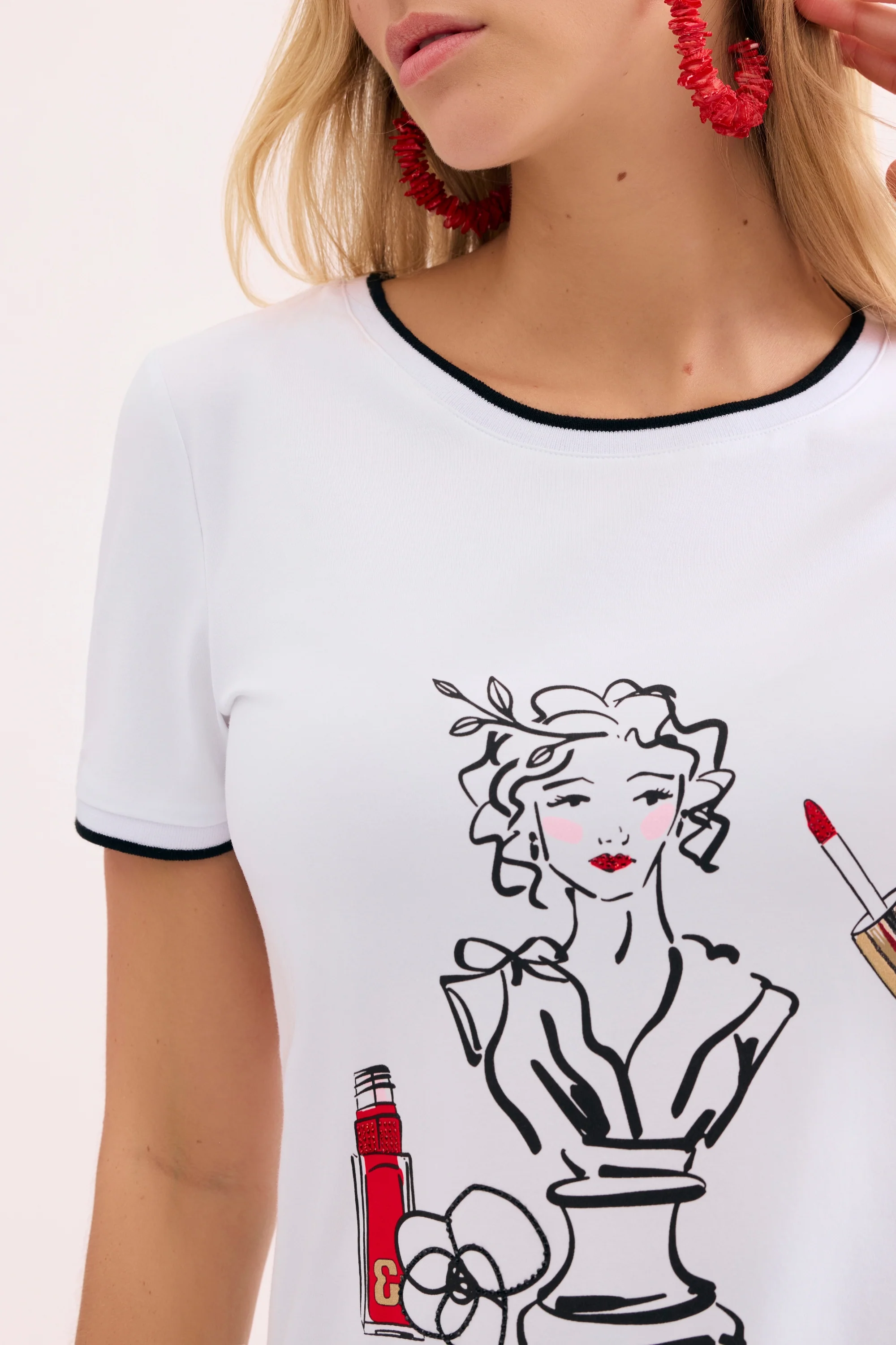 T-shirt imprimé visage artistique - Image 2