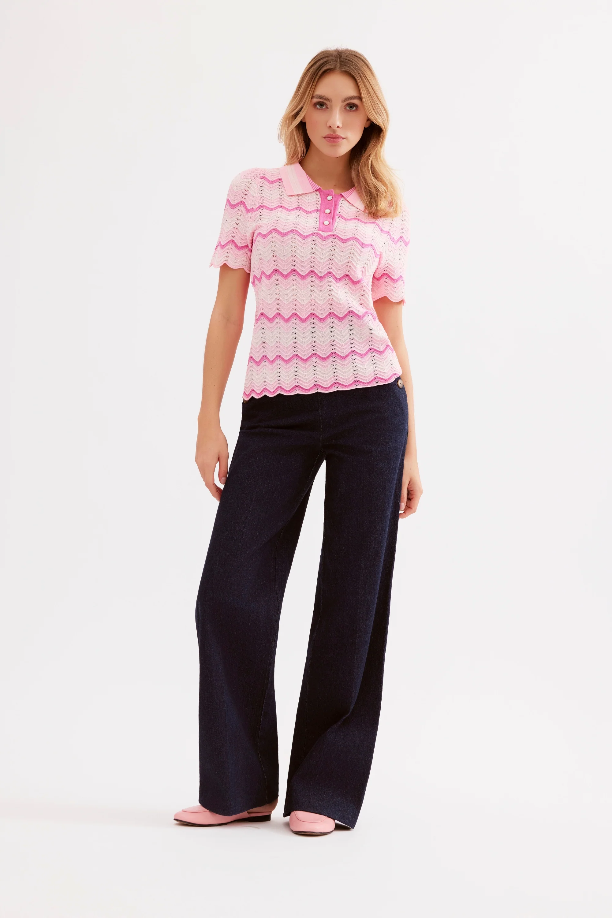 T-shirt maille ajourée col polo - Image 3