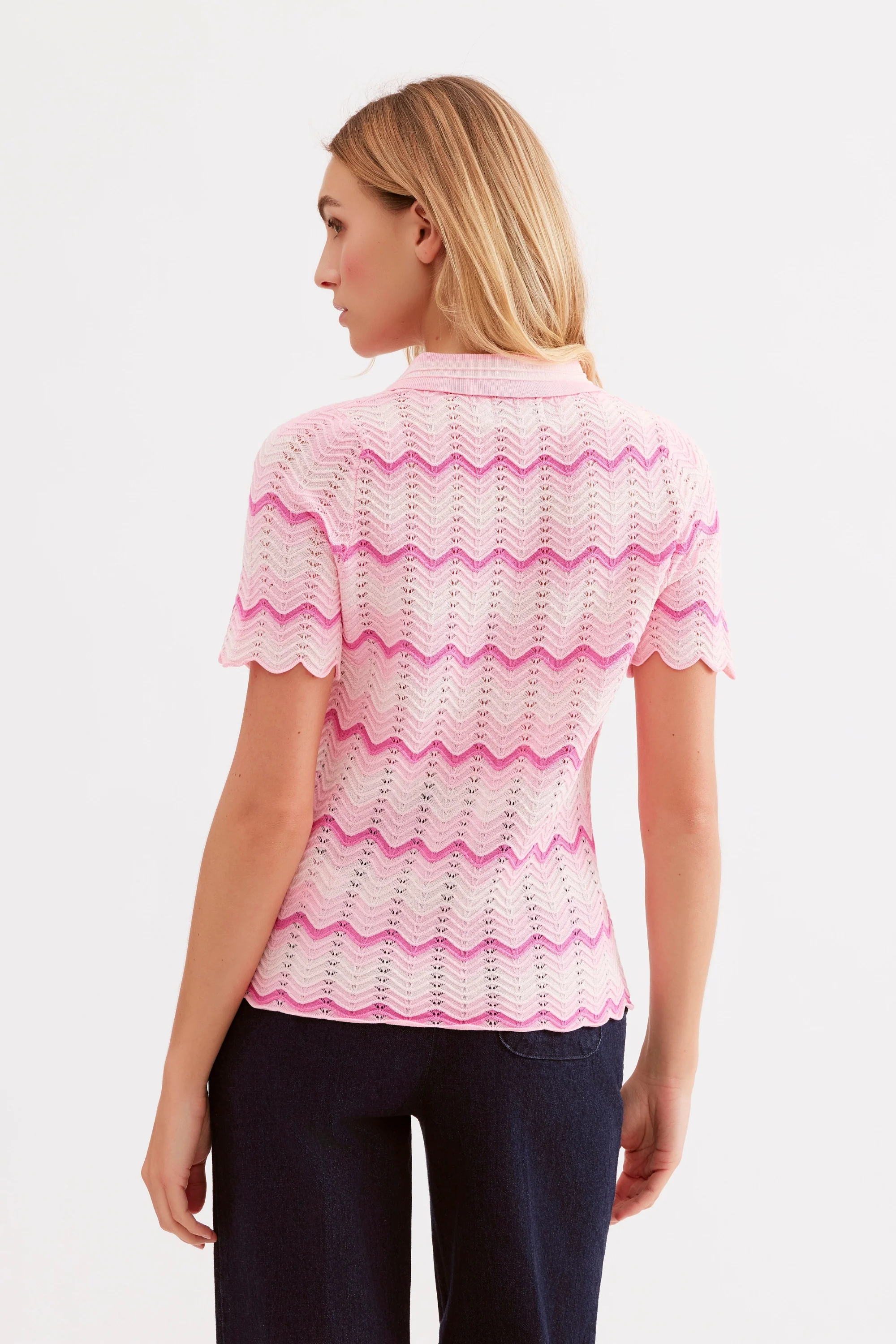 T-shirt maille ajourée col polo - Image 4