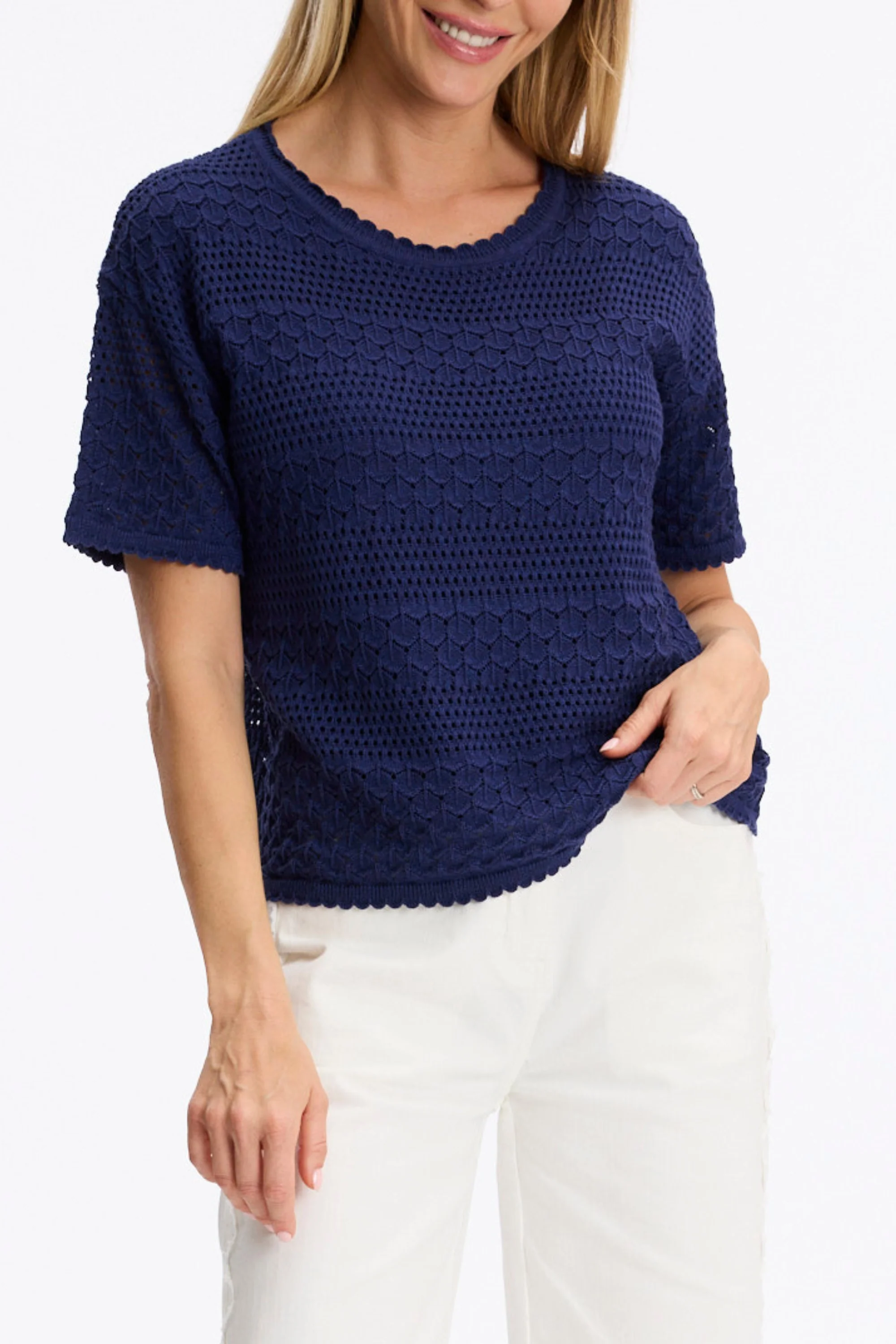 Top maille ajourée bleu marine