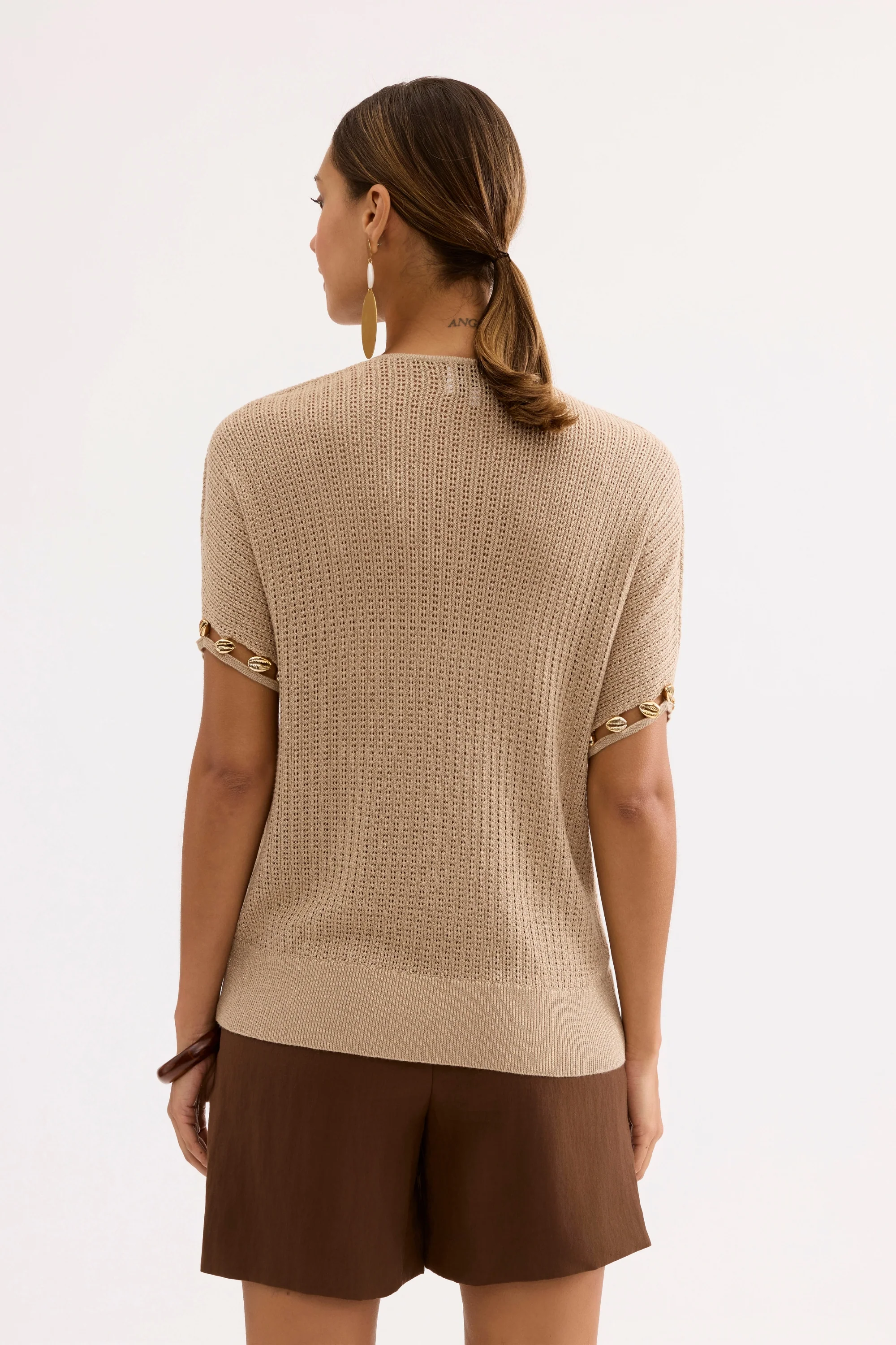 Top maille beige à détails coquillages - Image 5