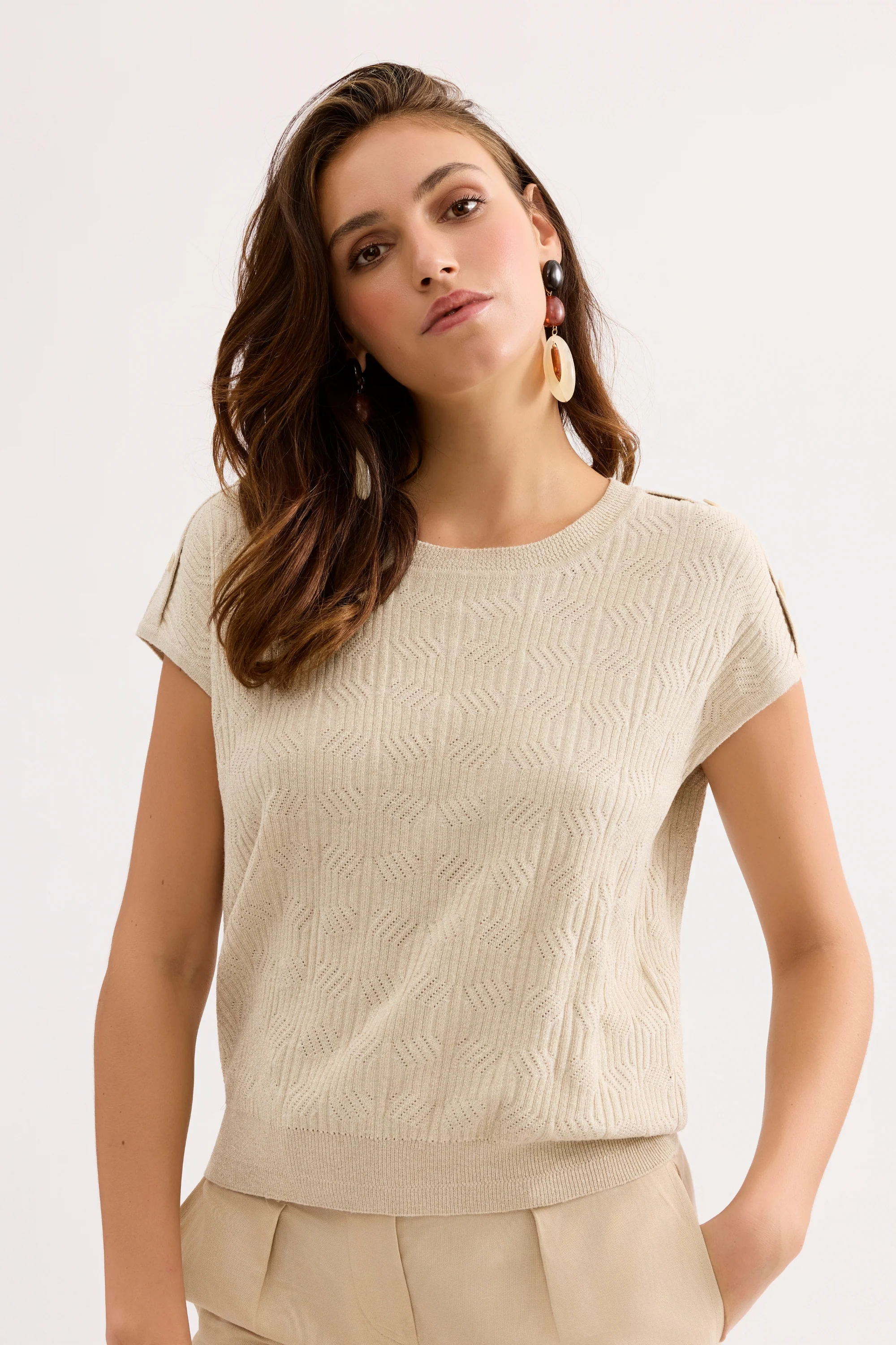 Top maille beige manches courtes - Image 4
