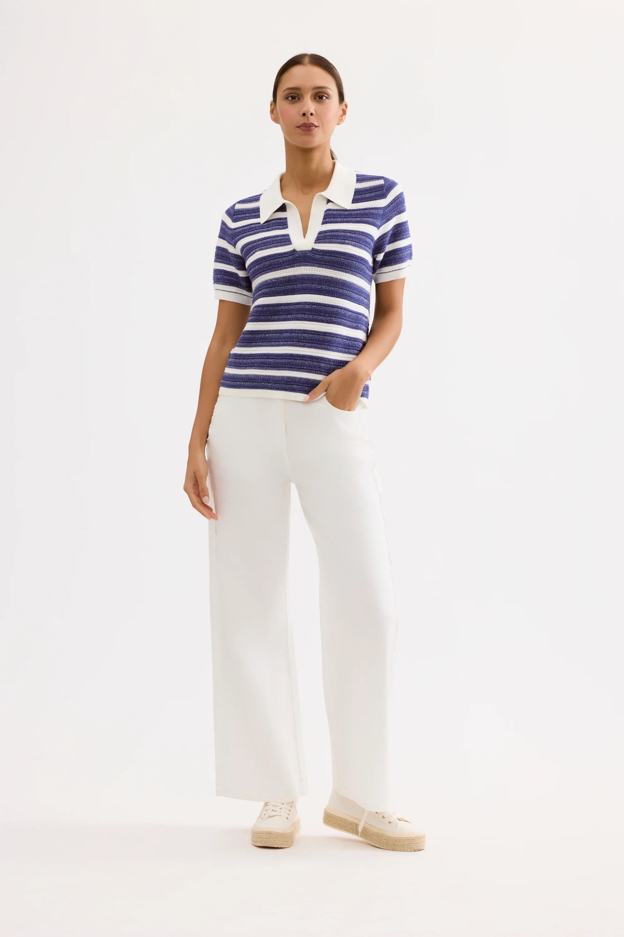 Top maille rayé col polo - Image 3