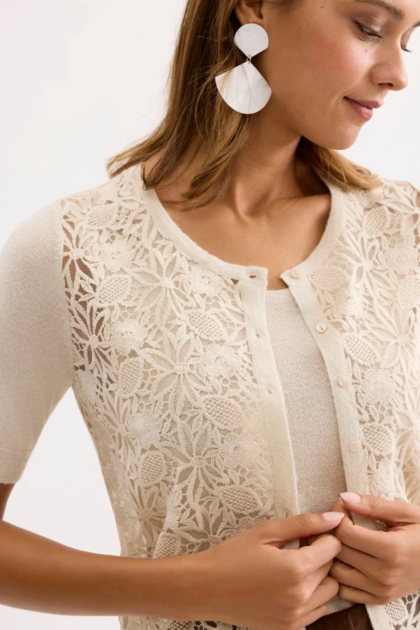 Twin-set écru maille et dentelle - Image 4