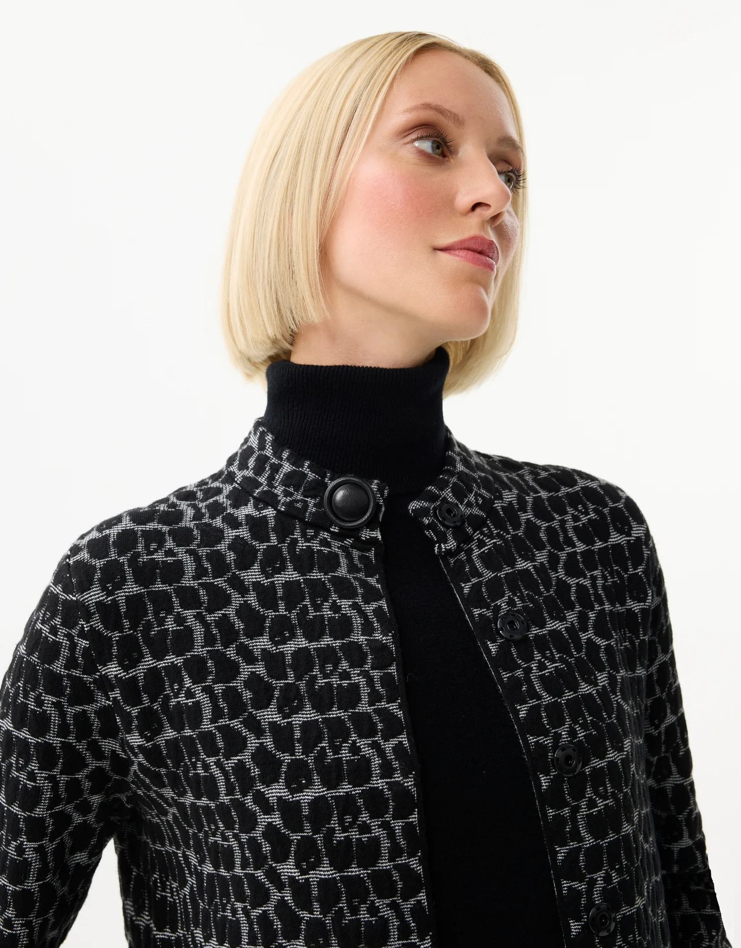 Veste longue à motif jacquard noir et gris - Image 2