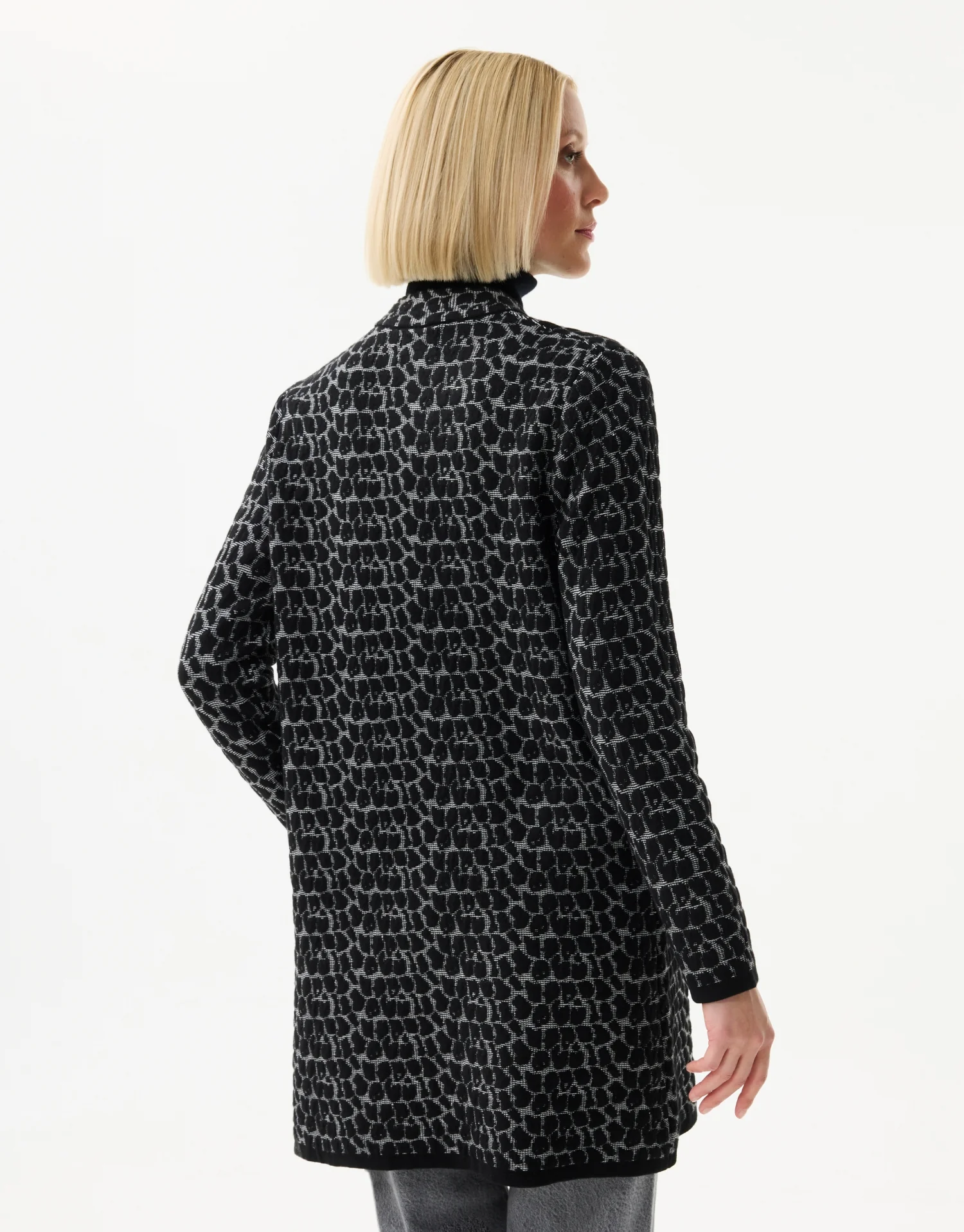 Veste longue à motif jacquard noir et gris - Image 4