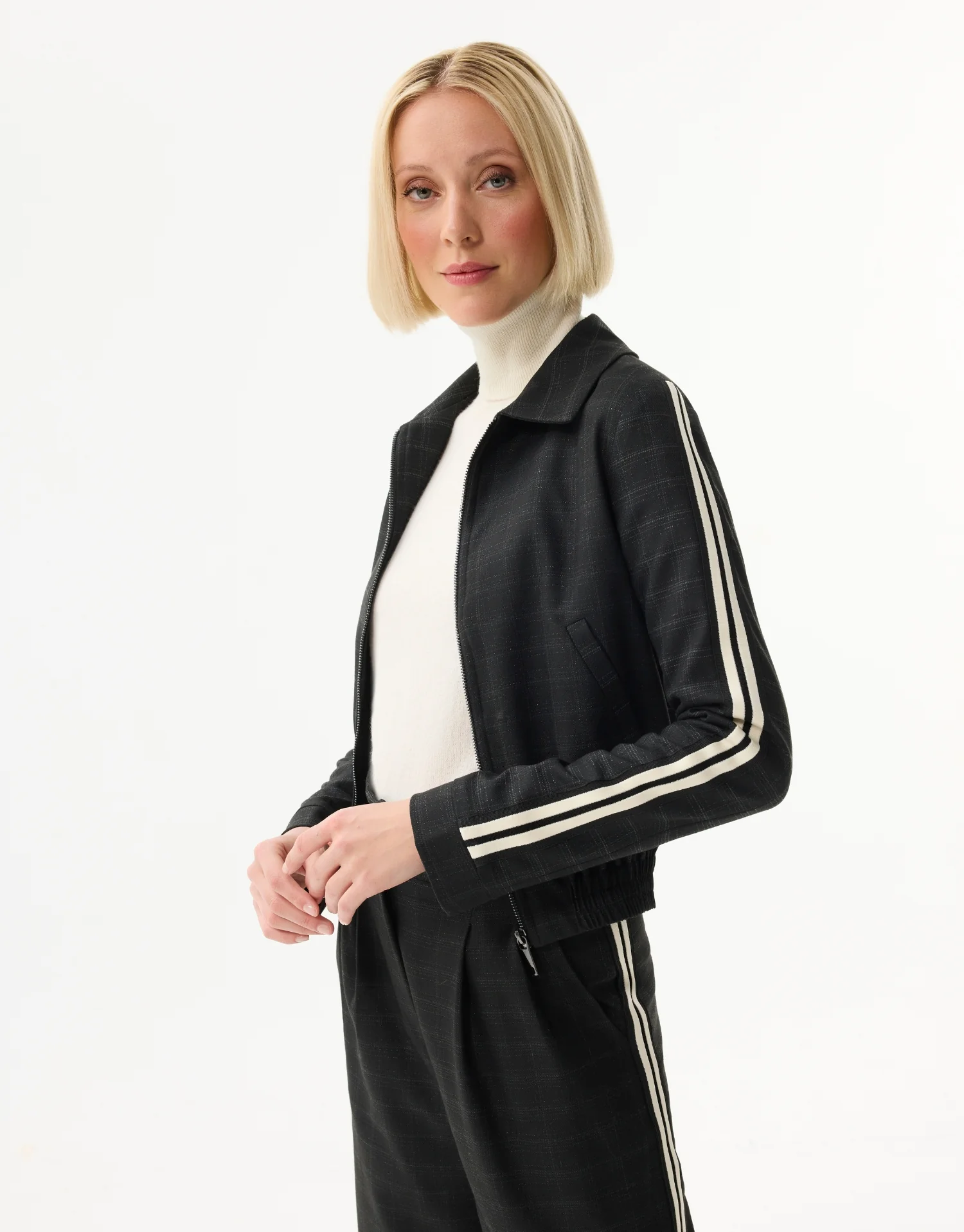 Veste zippée à carreaux discrets - Image 4